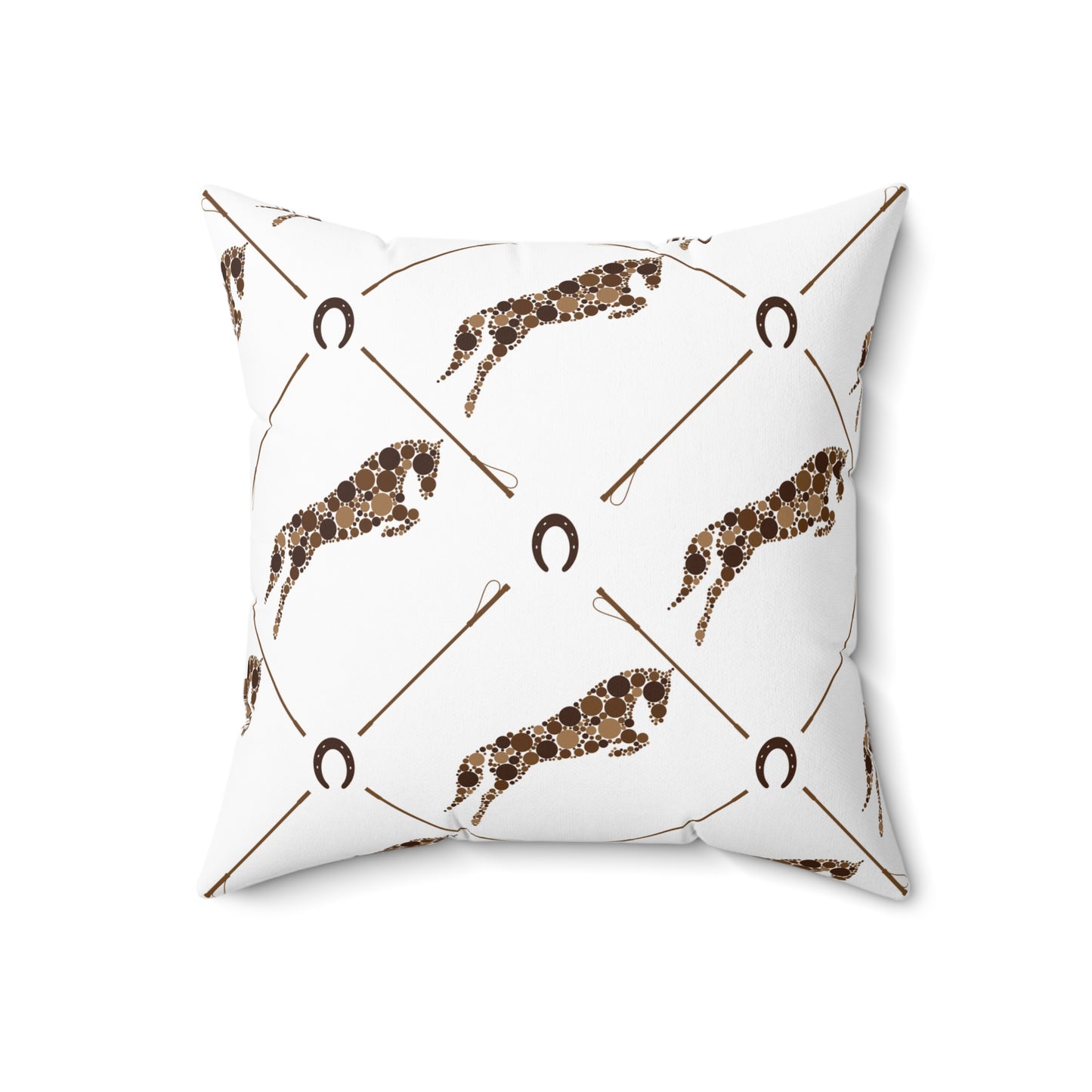 Jumping Horse Throw Pillow with Horseshoes & Whip-Inspired Geometric Pattern Home Accent, Stylish Cushion for Living Room, Birthday Gift, Animal Lovers