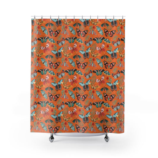 Colorful Butterfly Shower Curtain, Bright Bathroom Decor, Nature-Inspired Gift, Spring Vibes, Boho Bathroom Design, Home Decor - Sunset Orange
