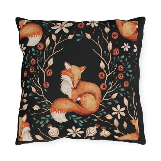 Outdoor/Indoor Pillow: Sleeping Fox with Plaid Print