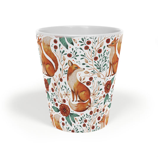 Whimsical Fox Latte Mug - 12oz Floral Design for Cozy Mornings - White