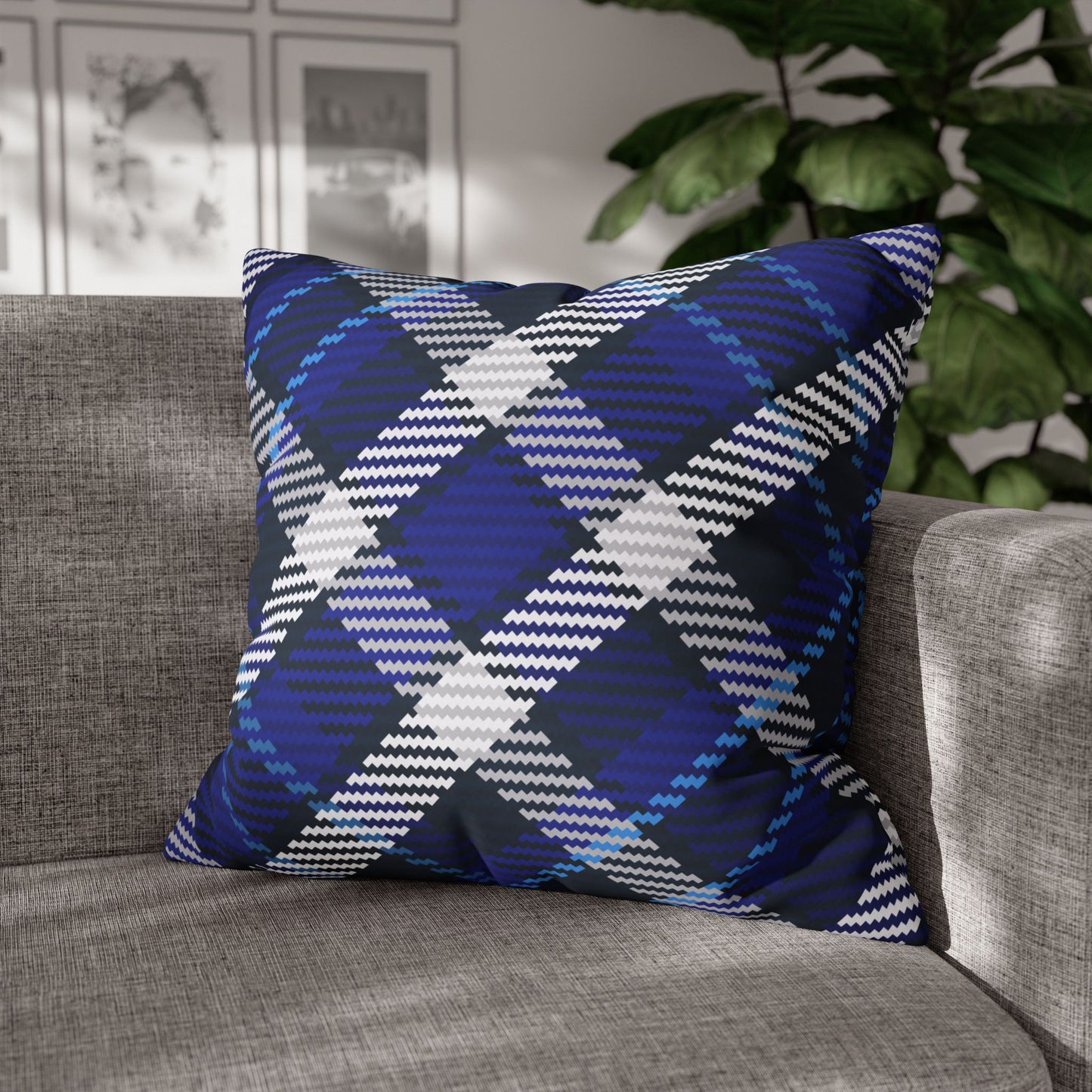 Blue Plaid Throw Pillowcase, Cozy Home Decor, Stylish Cushion for Living Room, Gift for Housewarming, Modern Accent Pillow