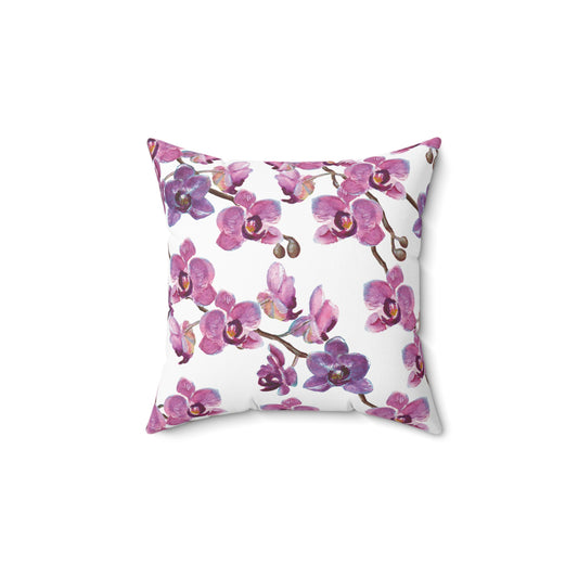 Orchid Whisper Throw Pillow – Purple & Mauve Blossoms with Coordinated Exotic Pattern Throw Accent Pillow, Floral Throw Cushion, Living Room Decor, Home Accent, Unique Gift for Flower Lovers