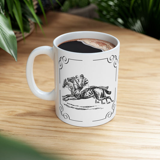 Elegant Equestrian Ceramic Mug, Horse Lover Gift, Stylish Drinkware, Unique Coffee Cup, Perfect for Home or Office