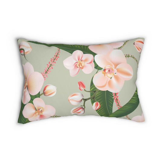 Floral Blushing Orchid Lumbar Pillow | Elegant Home Decor, Couch Cushion, Botanical Accent, Gift for Her, Spring Home Styling