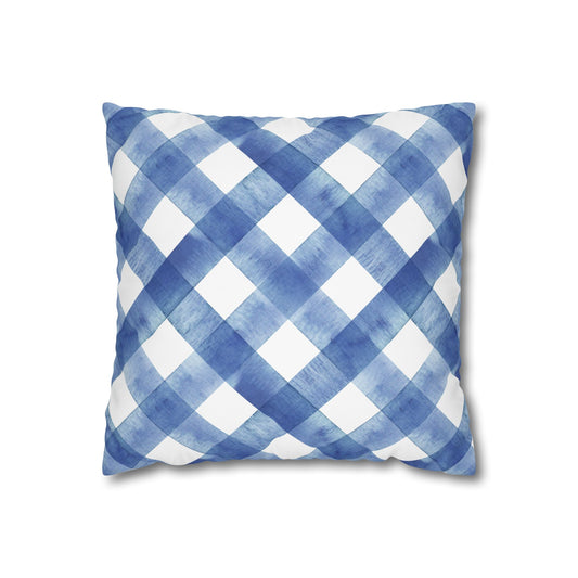 Blue Plaid Poly Canvas Pillowcase, Cozy Home Decor, Farmhouse Cushion, Throw Pillow Cover, Gift for Homeowners