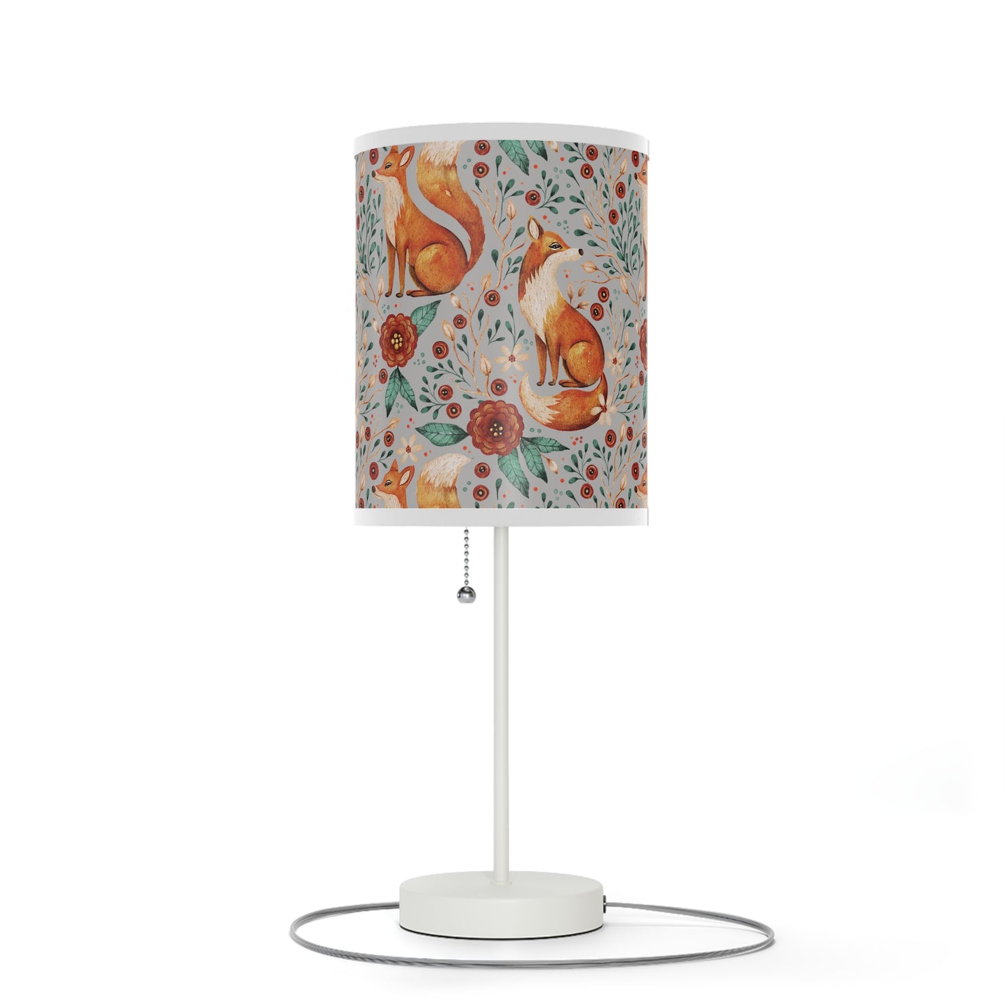 Whimsical Fox Floral Table Lamp - Stylish Decorative Lighting for Cozy Spaces - Light Grey