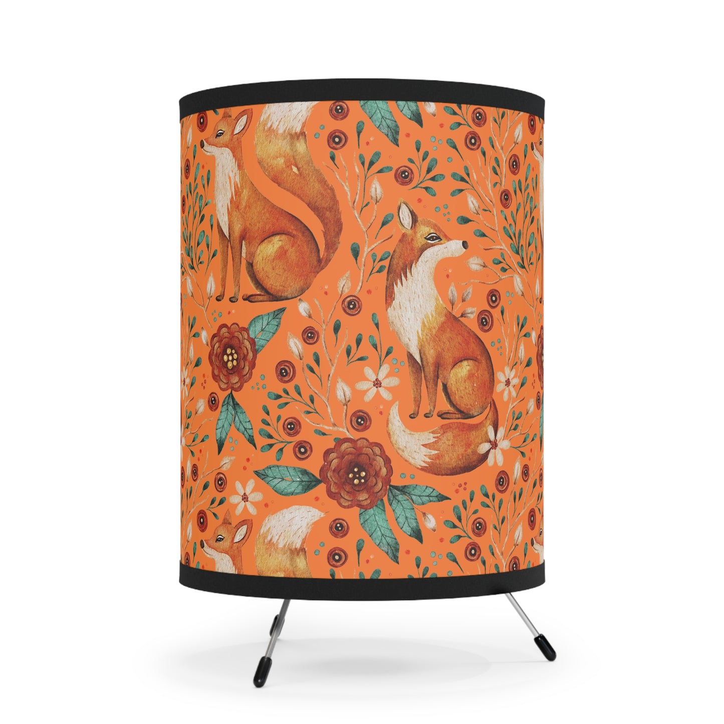 Whimsical Fox Tripod Lamp - High-Res Printed Shade for Cozy Decor - Sunset Orange