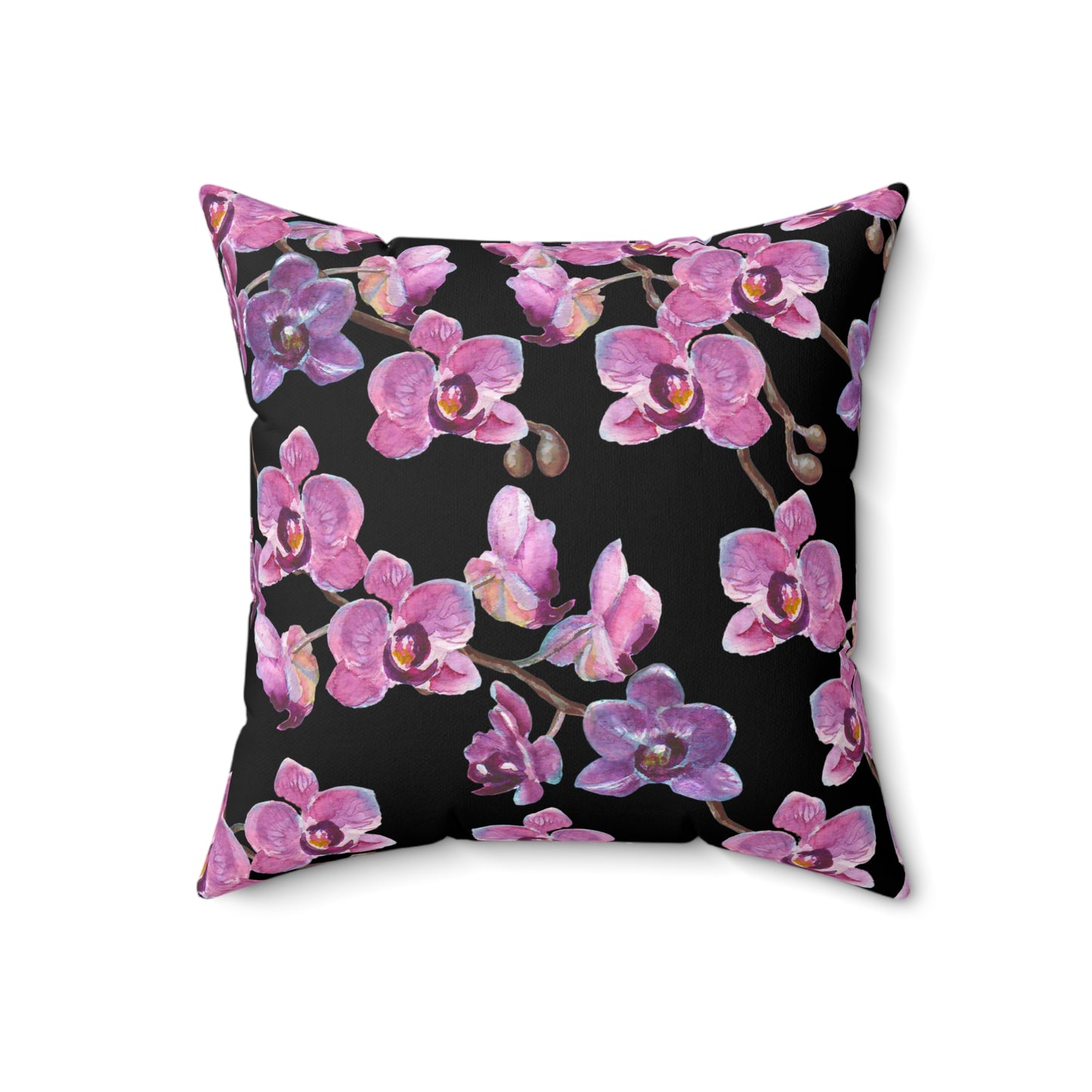 Velvet Orchid Reverie Throw Pillow – Vibrant Purple & Mauve Blossoms on Black & Damask Square Accent Throw Pillow, Home Decor Accent, Gift for Her, Cozy Living Room, Throw Pillow, Modern Couch Cushion