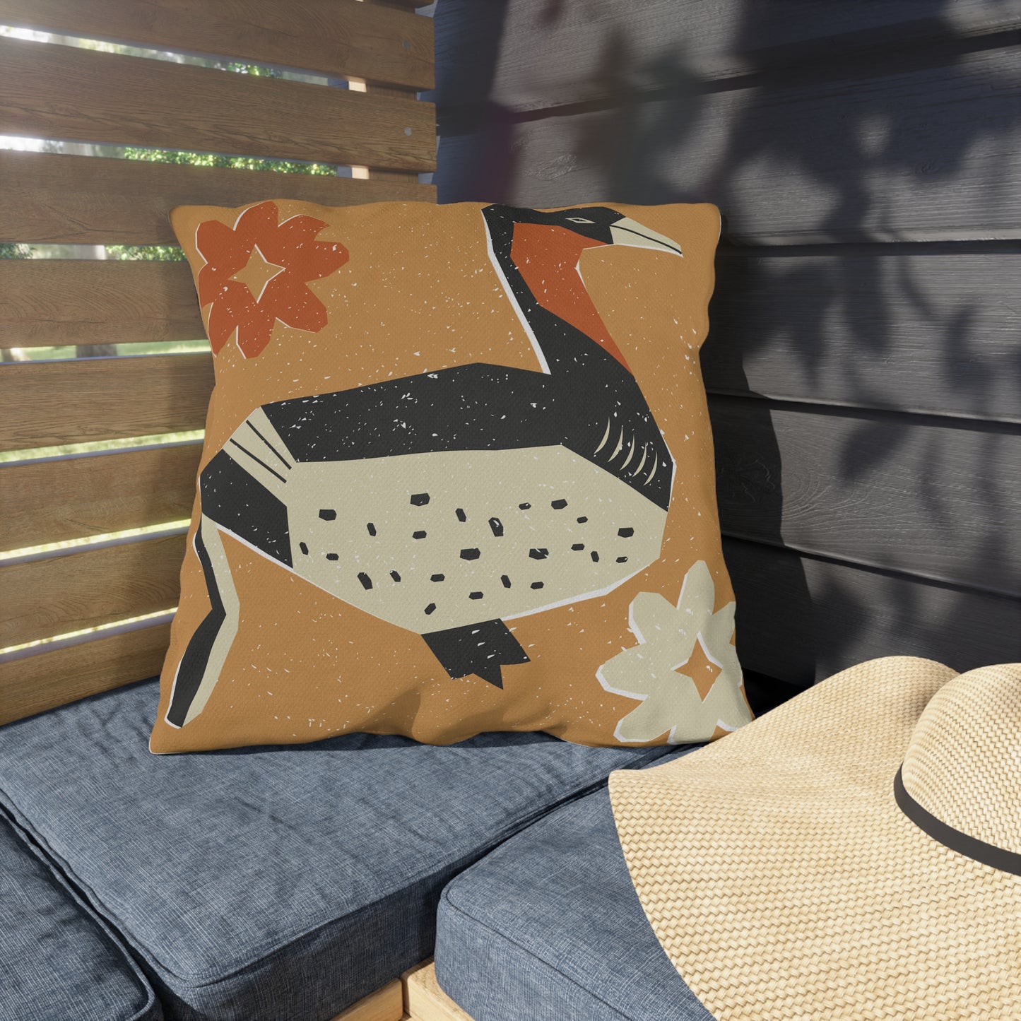Tribal Design Rustic Goose Stylish Outdoor Pillow for Cozy Settings, Garden Decor, Boho Patio Accessories, Spring/Summer Vibes, Gift for Nature Lovers