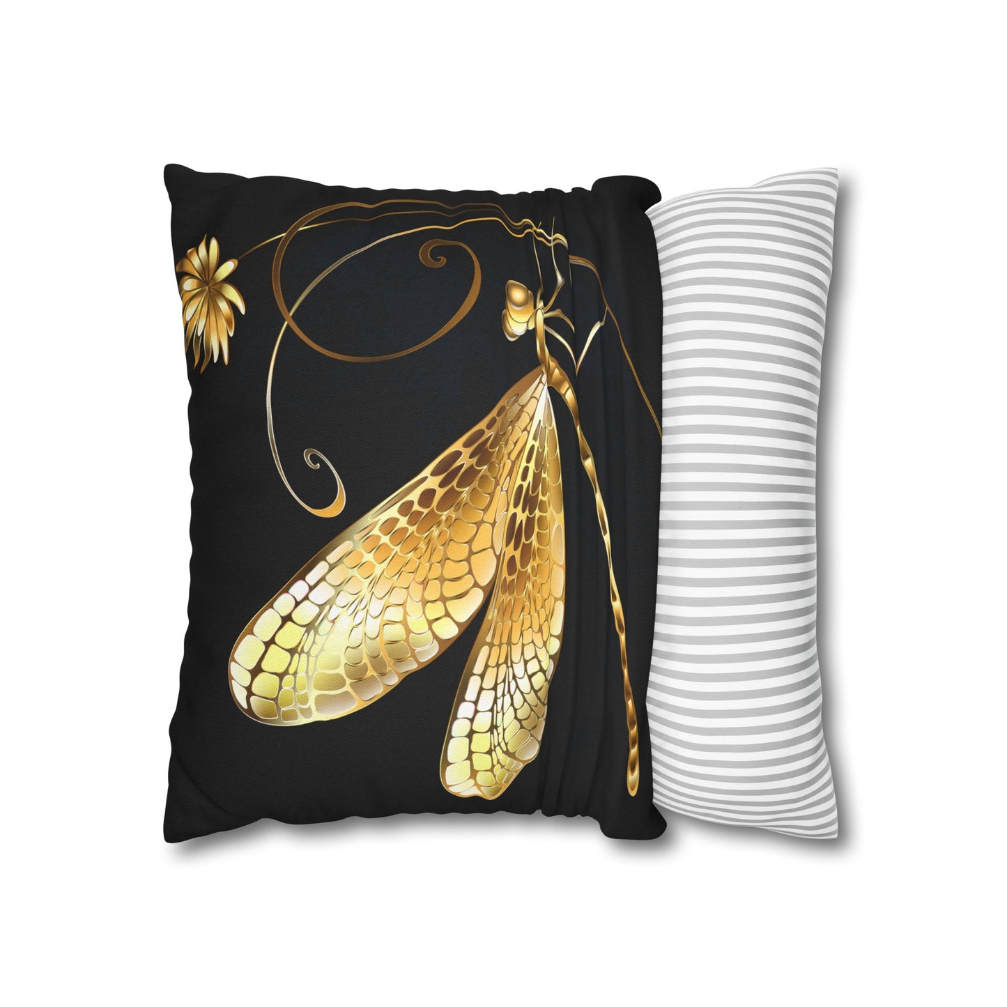 Elegant Gold Dragonfly Pillowcase, Home Decor, Butterfly Decor, Gift for Nature Lovers, Throw Pillow Cover