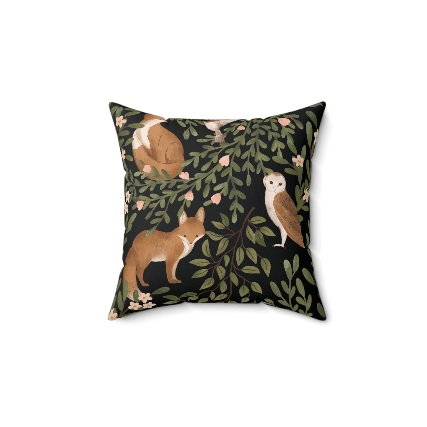 Little Fox & Owl – Woodland Charm of Spun Polyester Square Pillow