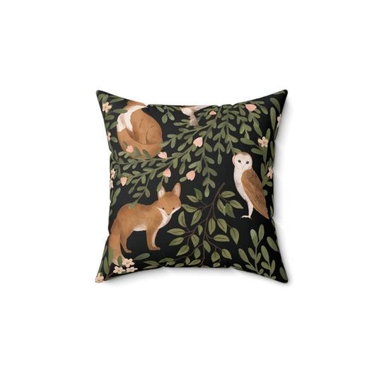 Little Fox & Owl – Woodland Charm of Spun Polyester Square Pillow
