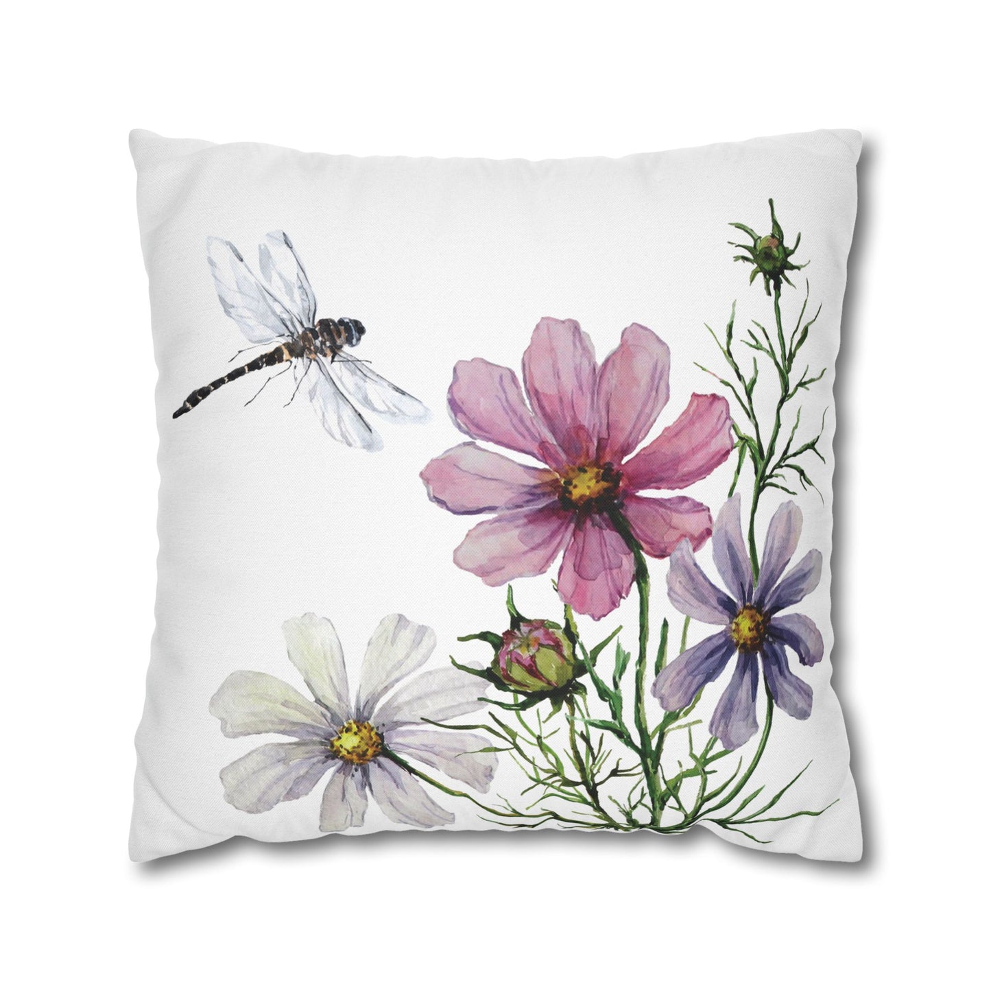 Floral Dragonfly Pillowcase, Cozy Home Decor, Boho Accent Pillows, Nature-Inspired Gift, Spring Decor
