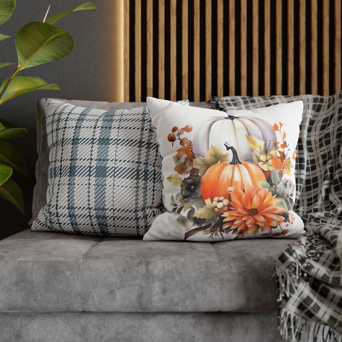 Autumn Floral Pillowcase, Cozy Fall Decor, Pumpkin Decorative Cushion, Harvest Home Accent, Thanksgiving Gift Ideas