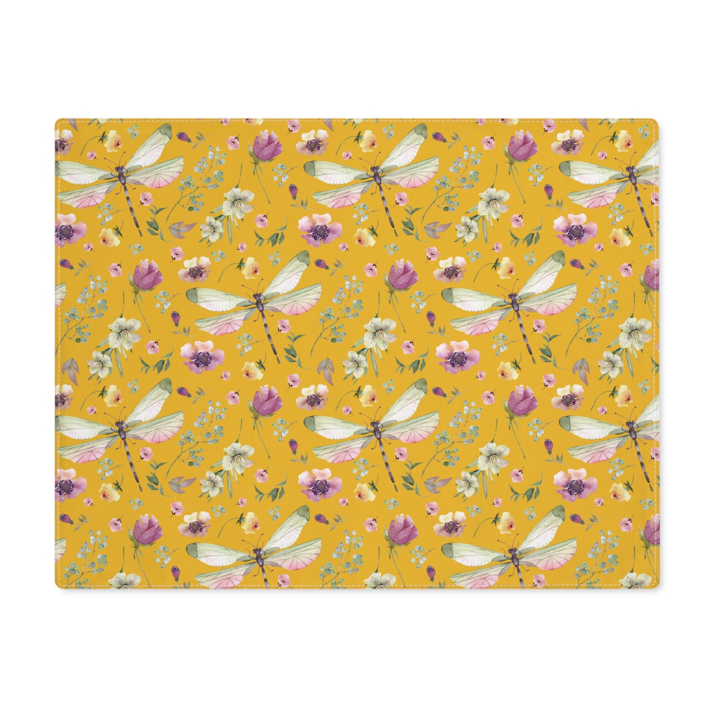 Placemat - Whimsy in Bloom Dragonflies & Floral Elegance Design - Yellow