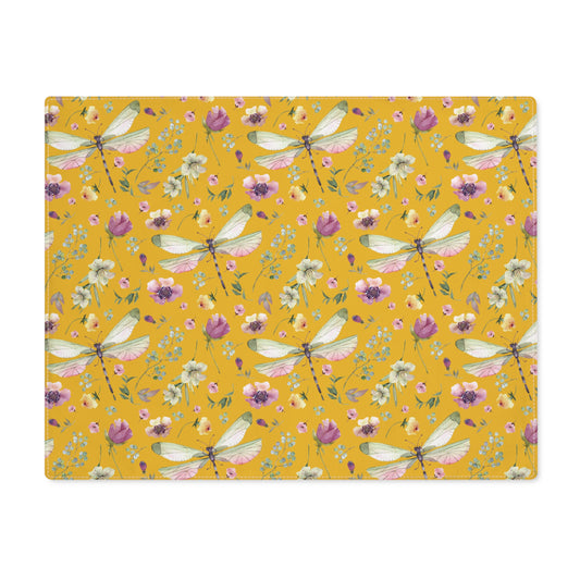 Placemat - Whimsy in Bloom Dragonflies & Floral Elegance Design - Yellow