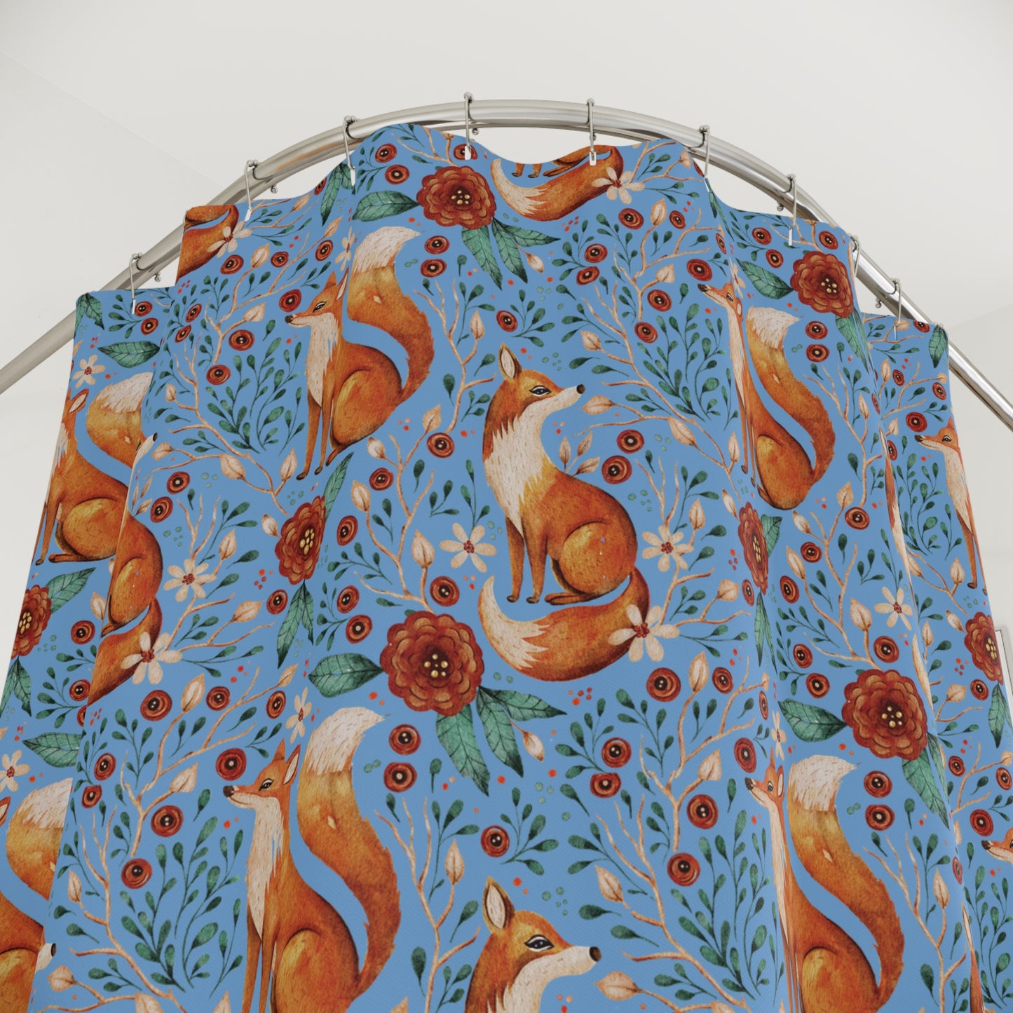 Whimsical Fox Shower Curtain - Nature-Inspired Bathroom Decor - Blue