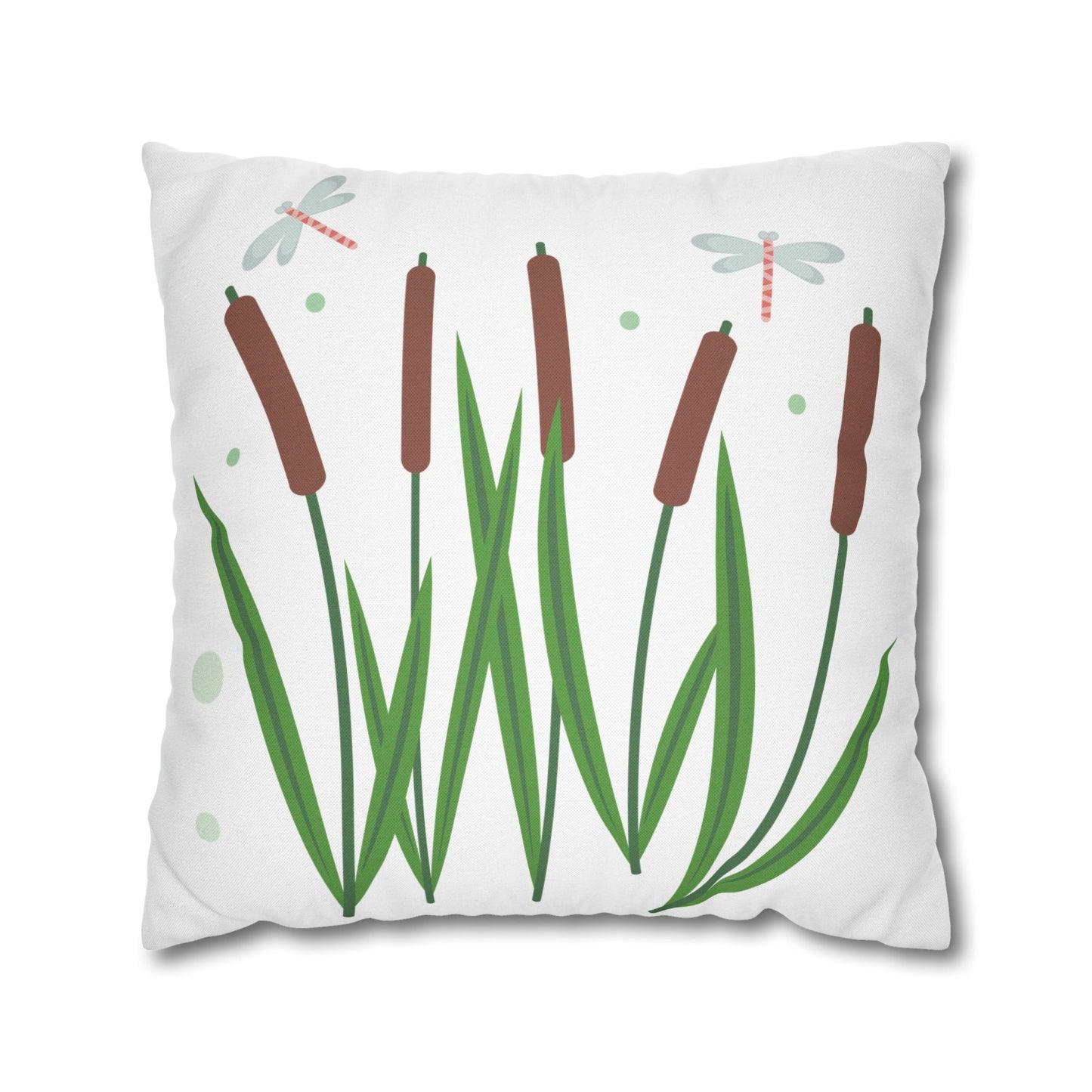 Nature-Inspired Dragonflies and Cattails Square Pillowcase, Cozy Decorative Cushion Cover for Home, Botanical Decor, Gift for Nature Lovers, Stylish Throw Pillow