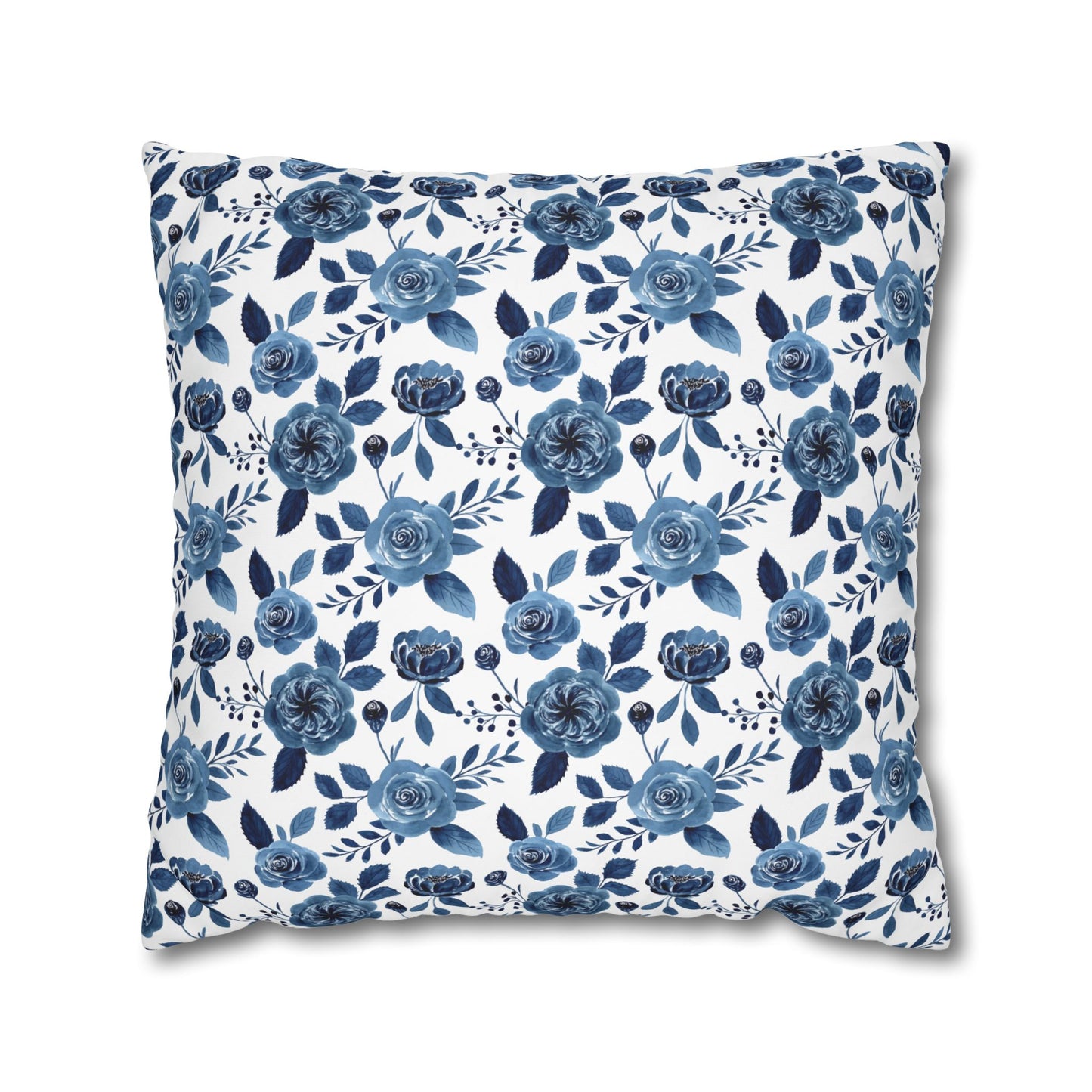 Floral Blue Canvas Pillowcase, Decorative Cushion Cover for Home Decor, Gifts for Her, Throw Pillow Cover, Cozy Living Room Accent