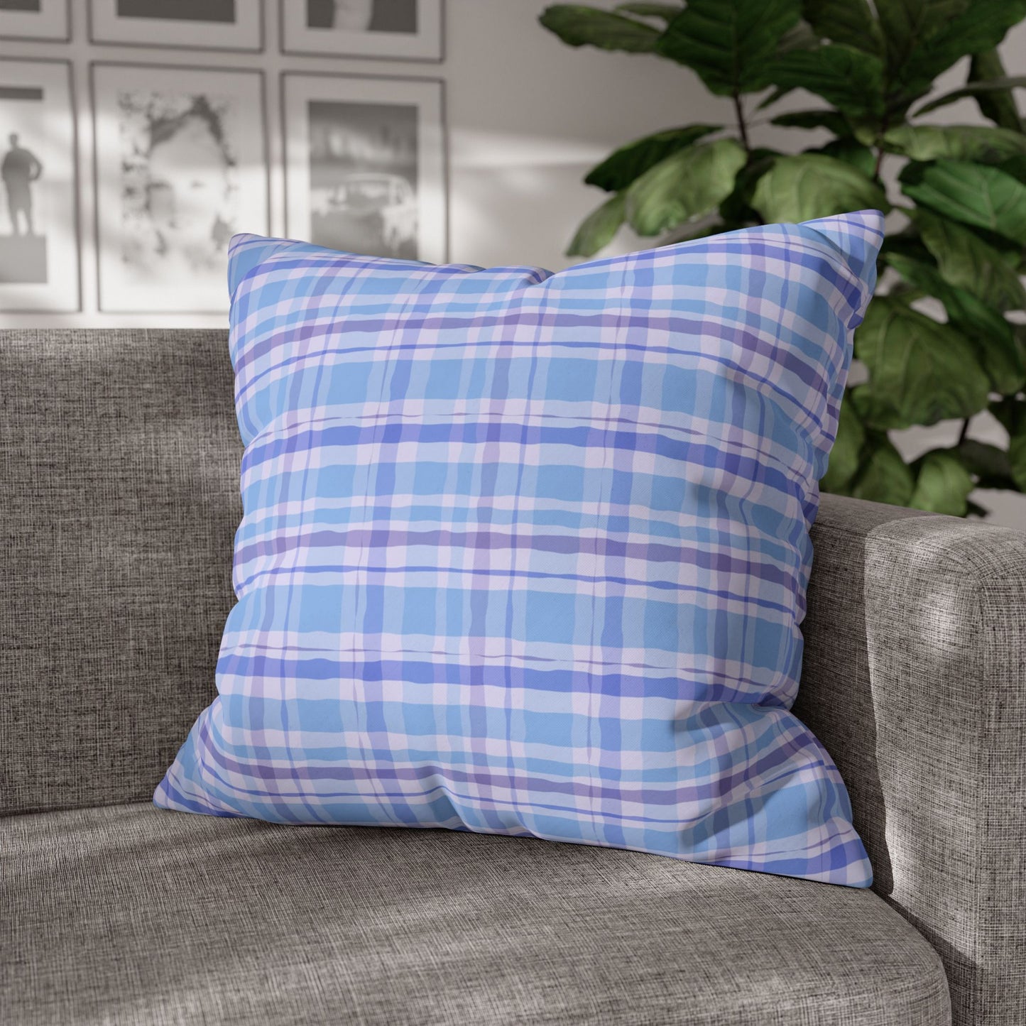 Cozy Blue Plaid Pillowcase, Soft Throw Pillow Cover, Decorative Cushion, Home Decor, Gifts for Her, Farmhouse Style