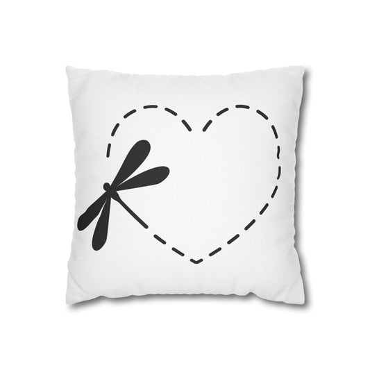 Charming Black and White Loving Heart Dragonfly Pillowcase - Cozy Home Decor, Modern Accent, Gift for Nature Lovers, Spring Vibes, Mother's Day