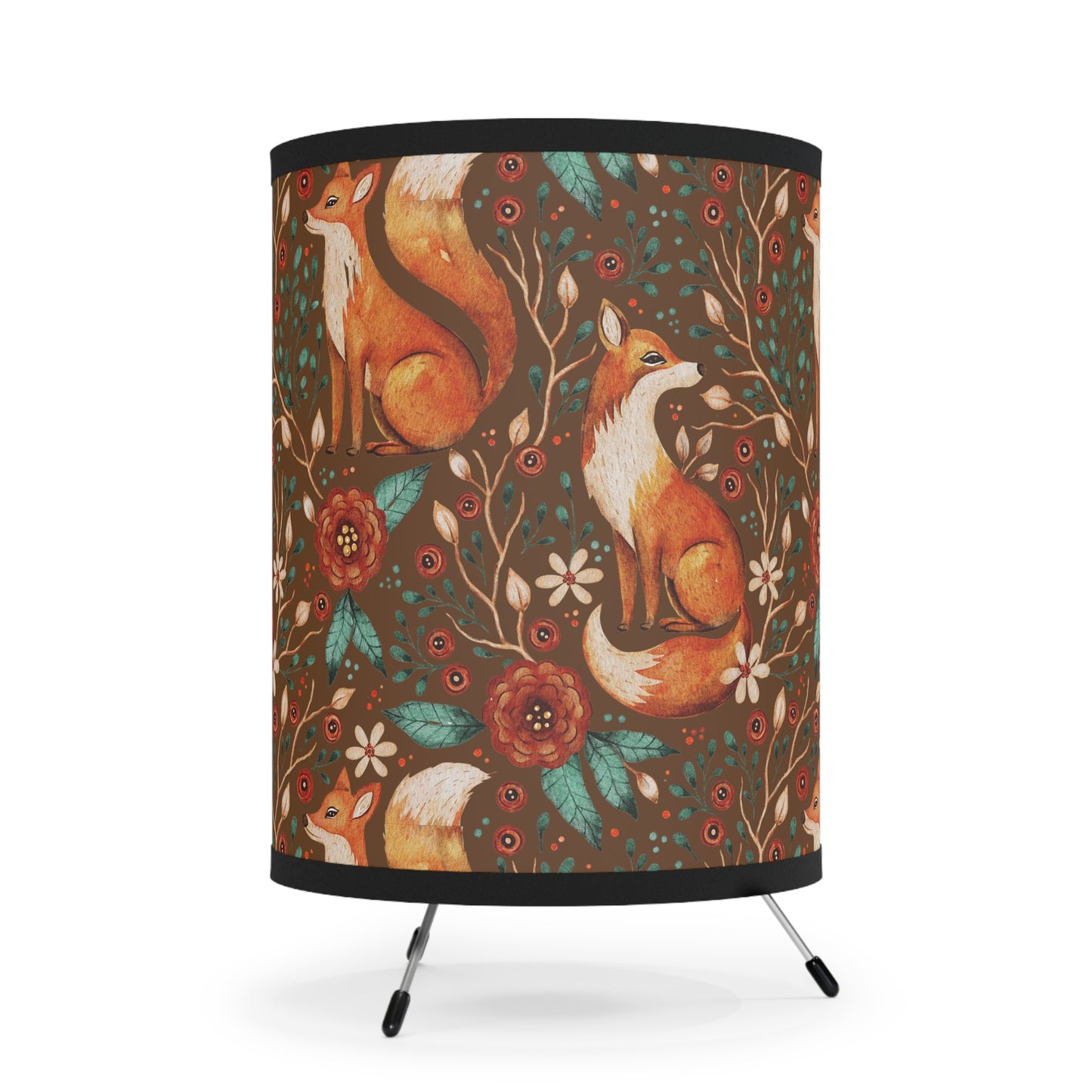 Whimsical Fox Tripod Lamp - High-Res Printed Shade for Cozy Decor