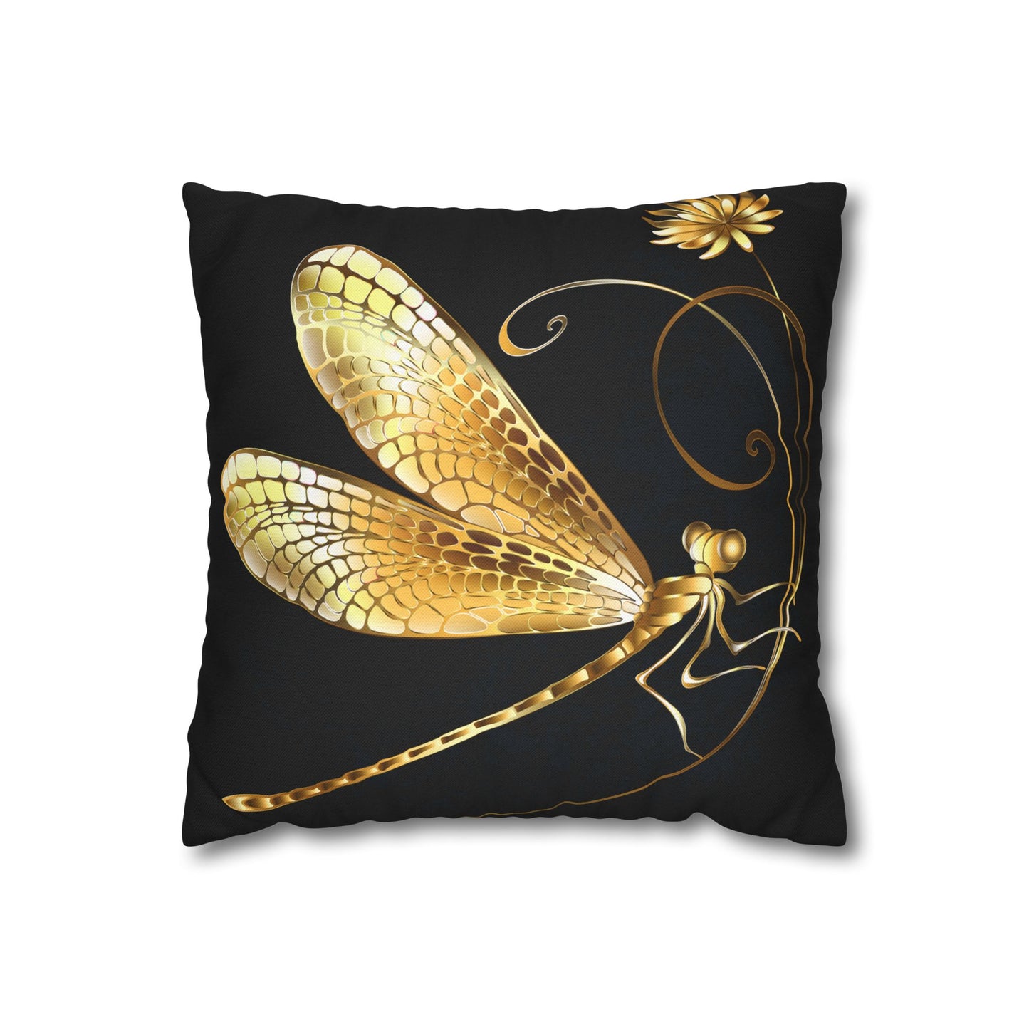 Elegant Gold Dragonfly Pillowcase, Home Decor, Butterfly Decor, Gift for Nature Lovers, Throw Pillow Cover