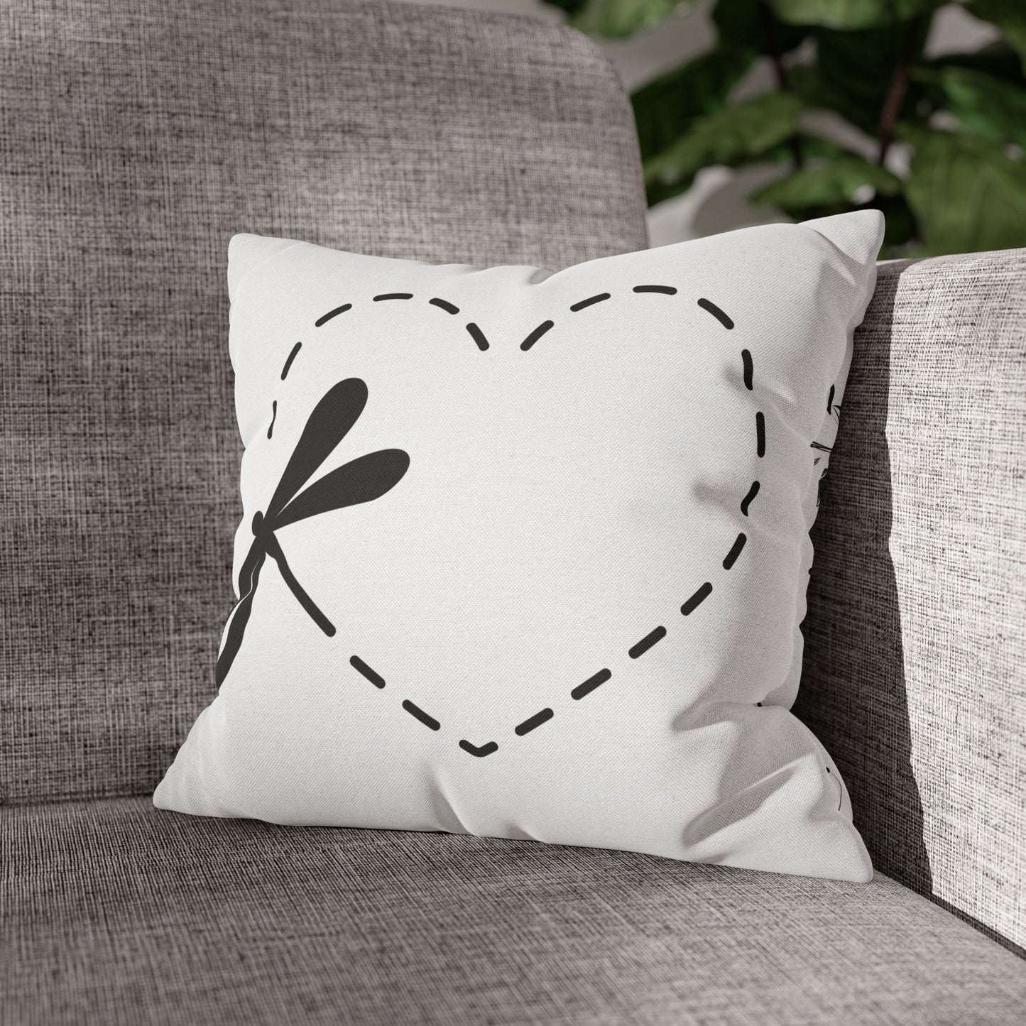 Charming Black and White Loving Heart Dragonfly Pillowcase - Cozy Home Decor, Modern Accent, Gift for Nature Lovers, Spring Vibes, Mother's Day