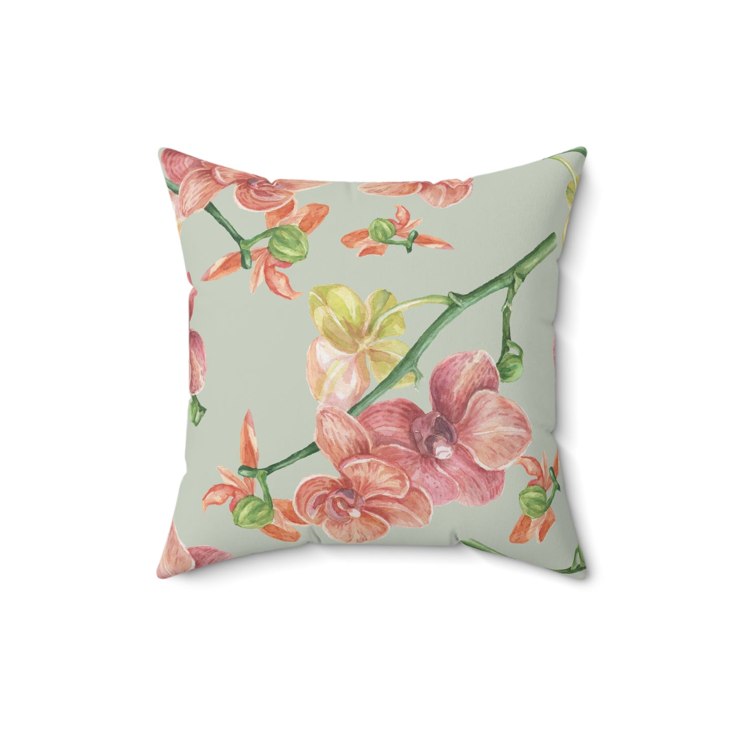 Accent Pillow - Peaches and Cream Orchids with Minty Floral Design