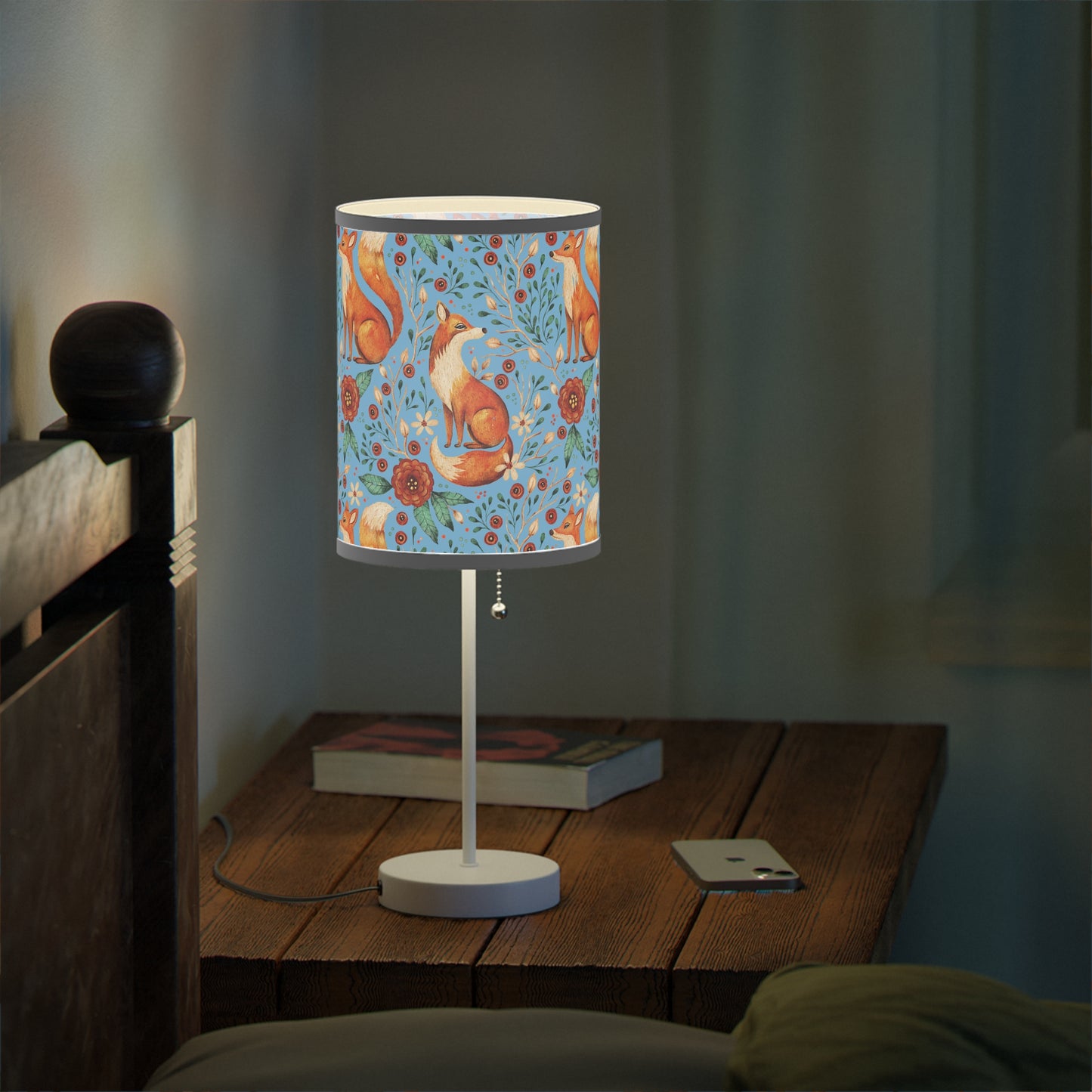 Whimsical Fox Floral Table Lamp - Stylish Decorative Lighting for Cozy Spaces - Blue