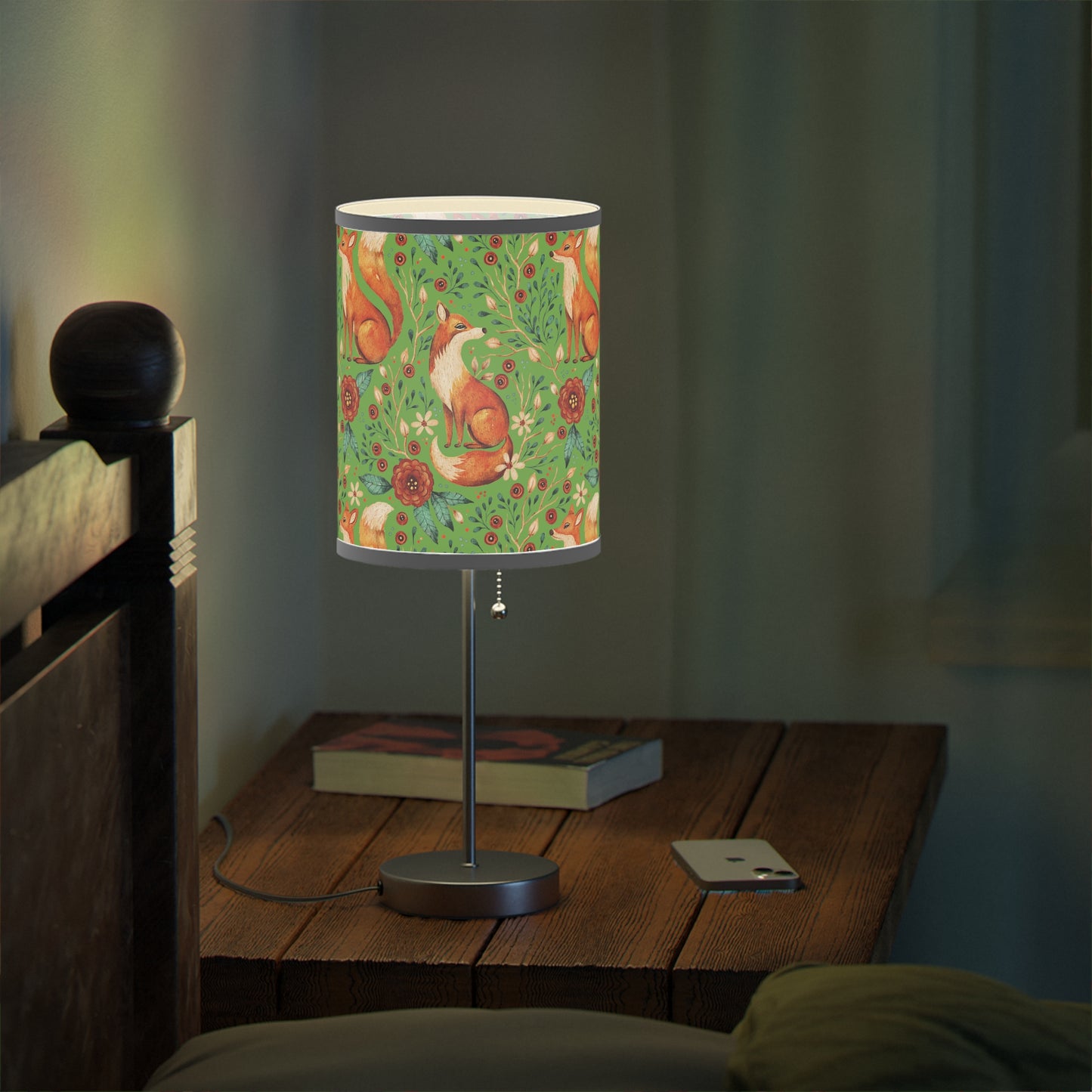 Whimsical Fox Floral Table Lamp - Stylish Decorative Lighting for Cozy Spaces  - Thyme Green