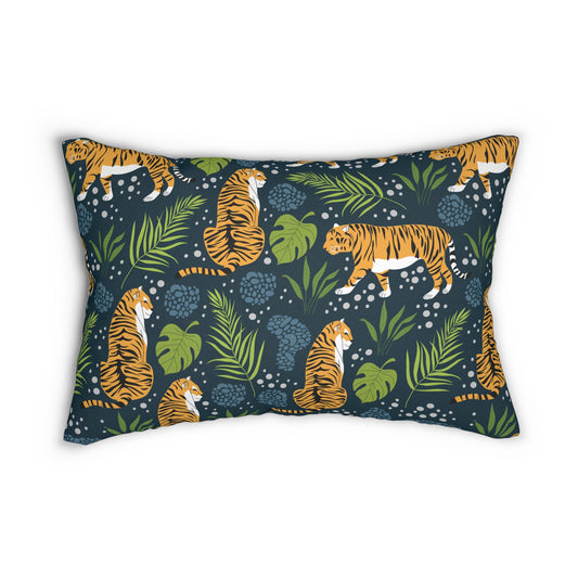 Tropical Tiger Animal Print Lumbar Pillow, Jungle Decor, Boho Cushion, Safari Home Accent, Gift for Nature Lovers