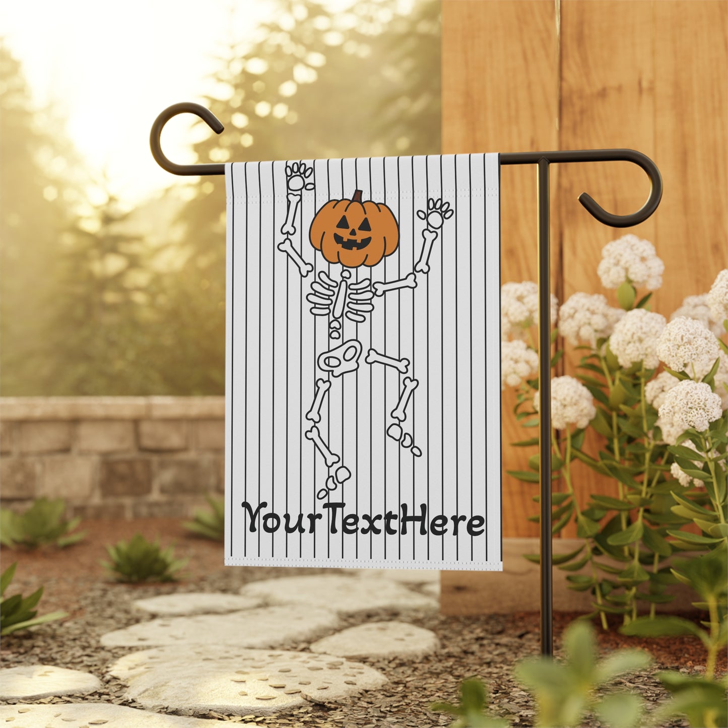 Halloween Garden Banner, Cute Dancing Skeleton Personalized with Last Name, Halloween Decor, Outdoor Flag, Housewarming Gift, Fall Garden