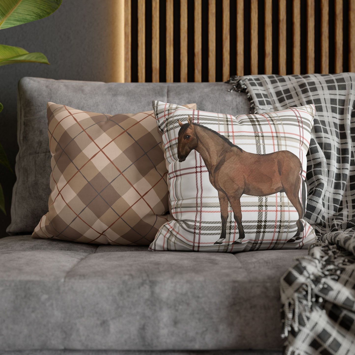 Horse Print Decorative Pillowcase, Equestrian Home Decor, Farmhouse Style Cushion Cover, Gift for Horse Lovers, Country Chic