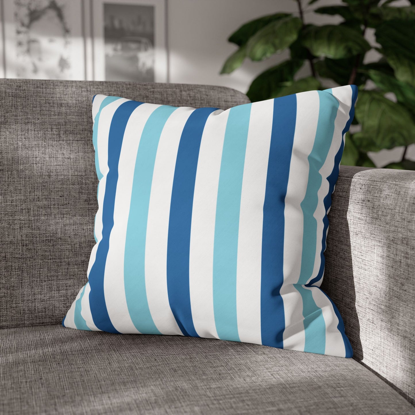 Coastal Striped Pillowcase, Beach Decor, Nautical Home Accessories, Throw Pillow Cover, Living Room Cushion Cover