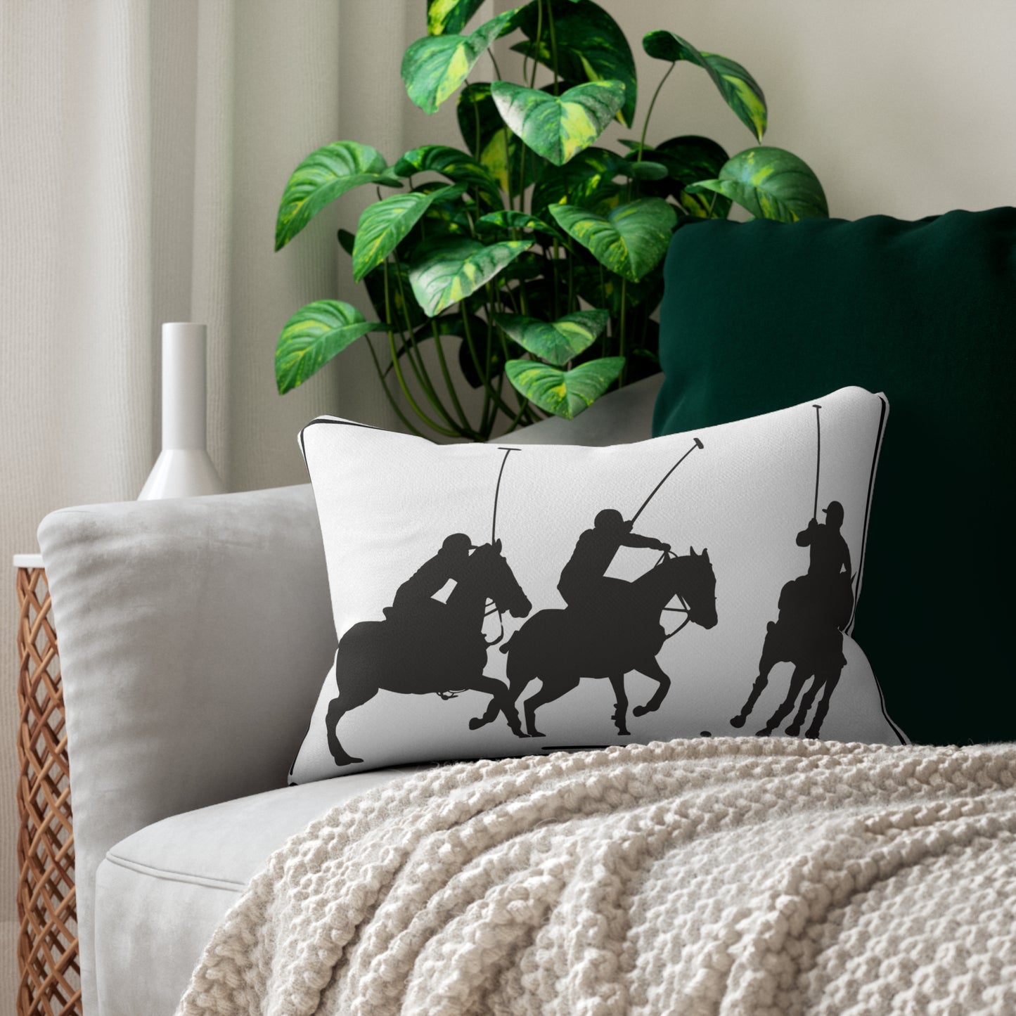 Elegant Lumbar Pillow | Stylish Home Decor | Horse Polo & Plaid Patterns | Ideal for Living Room, Bedroom, Gifts, Holidays, Housewarming
