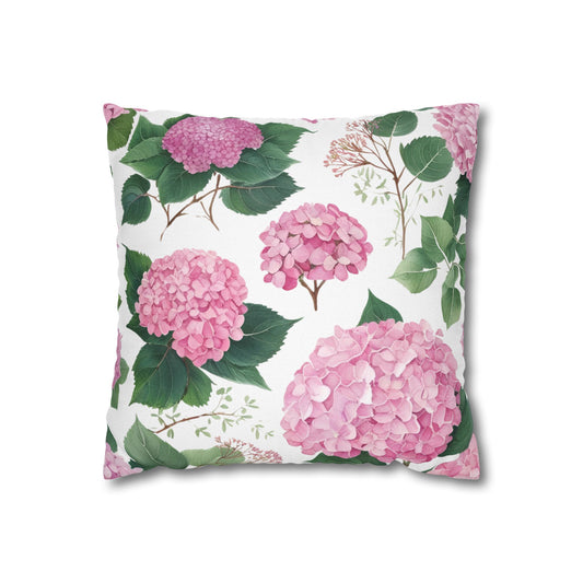 Blushing Hydrangeas – Pink Floral Square Pillowcase