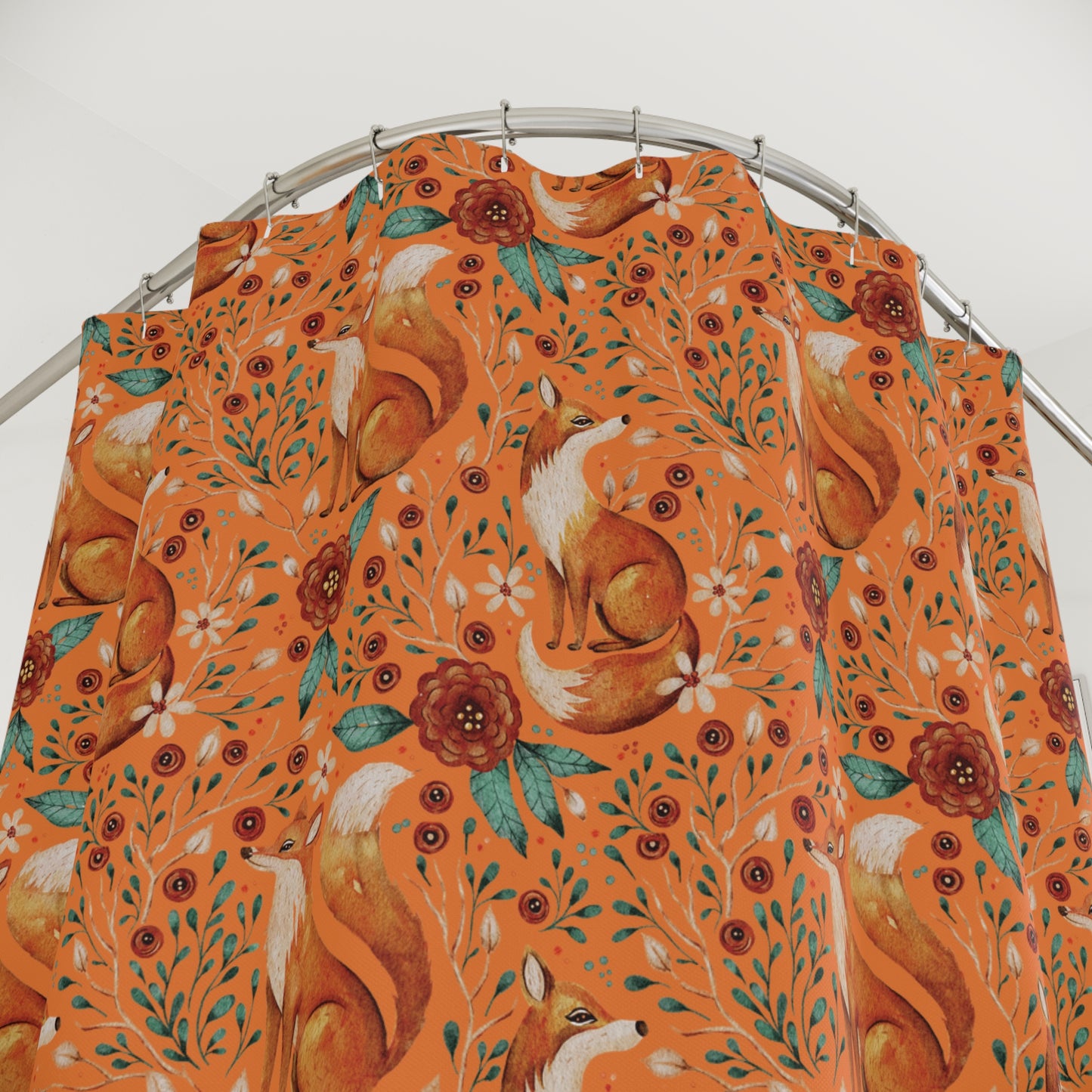 Whimsical Fox Shower Curtain - Nature-Inspired Bathroom Decor - Sunset Orange