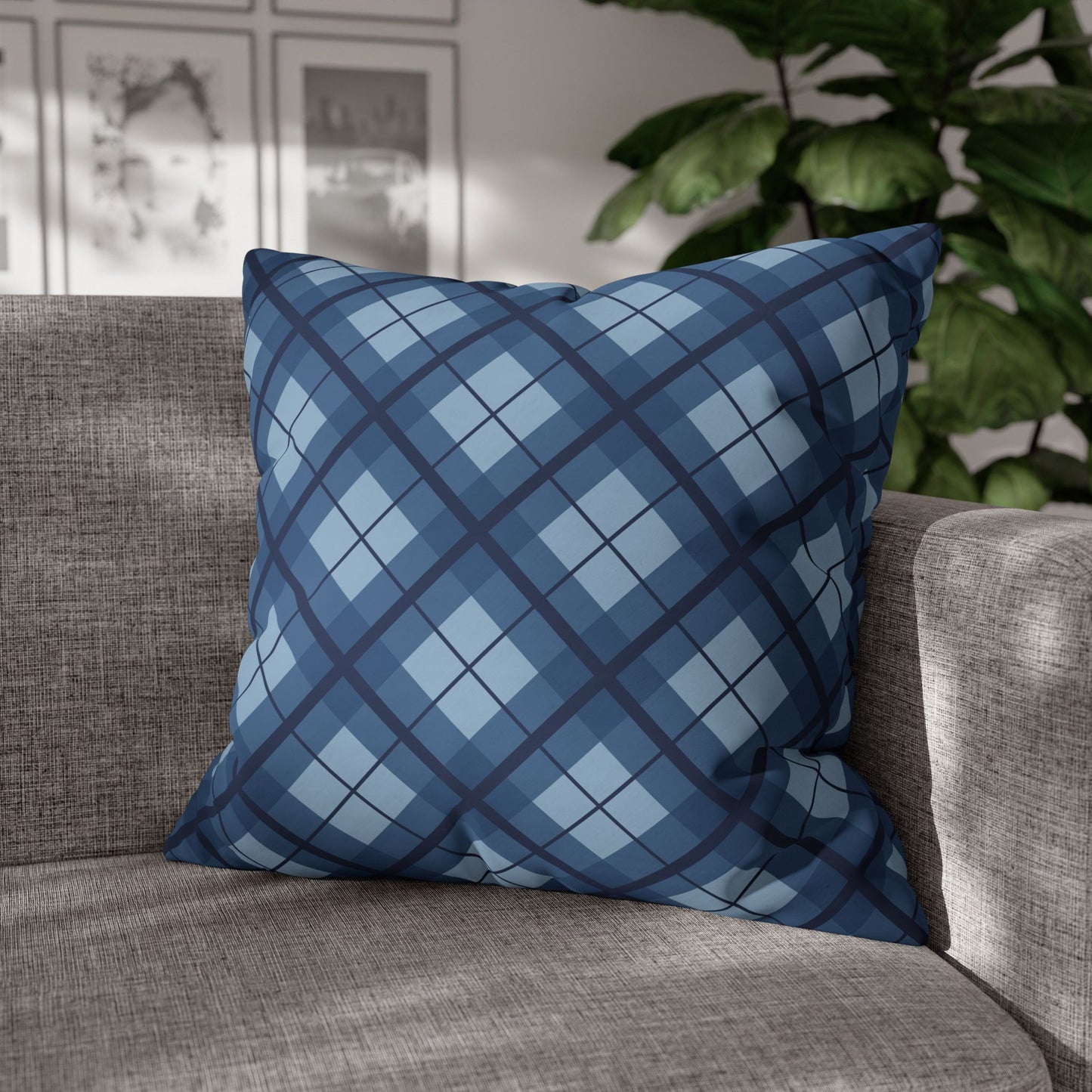 Plaid Poly Canvas Pillowcase, Cozy Home Decor, Throw Pillow, Couch Cushion, Living Room Accent, Nautical Gift, Birthday Decor