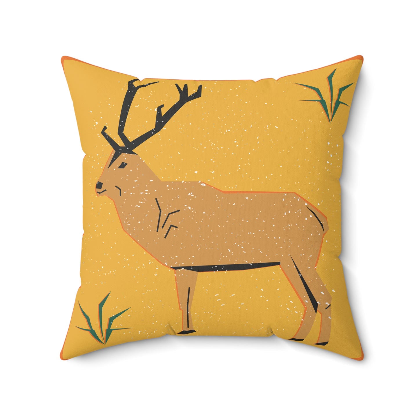 Rustic Stag Throw Pillow – Mustard Yellow Accent