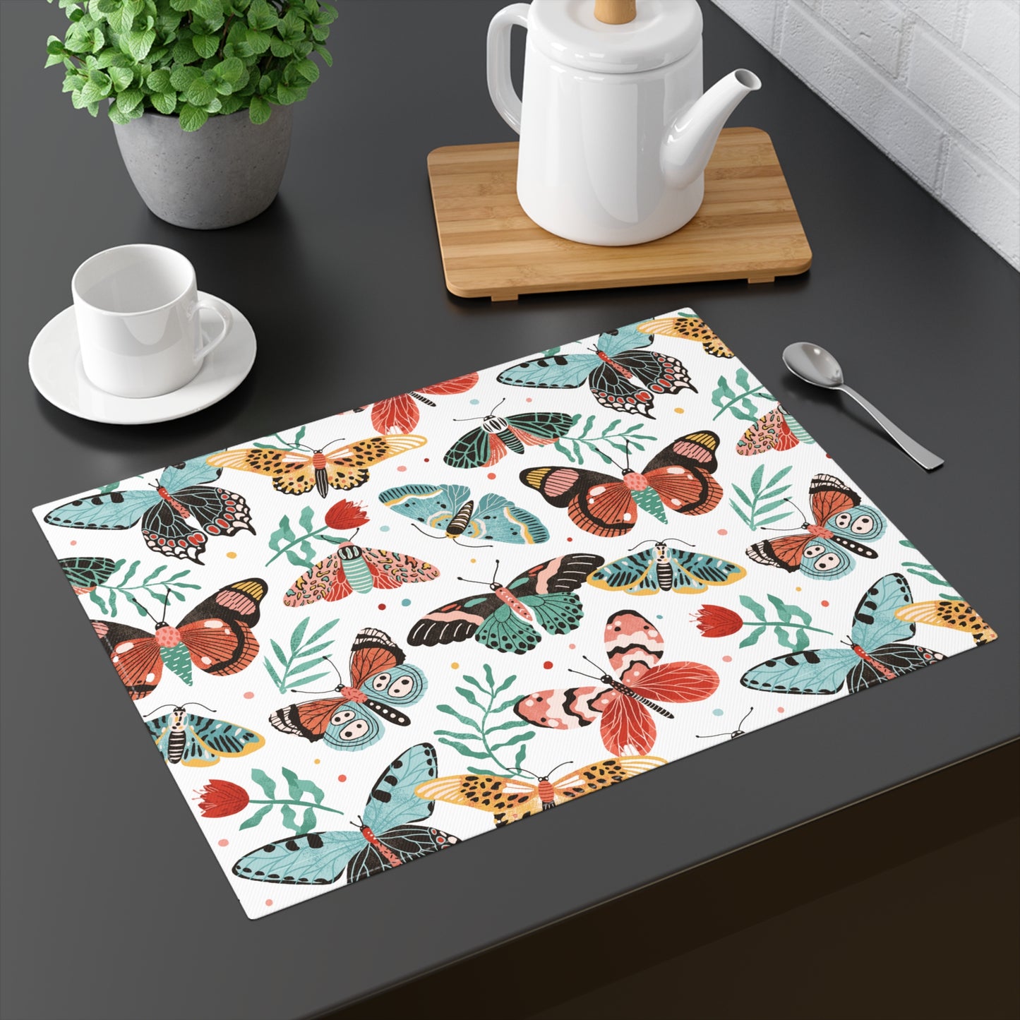 Butterfly Breeze Placemat - Turquoise and Earthy Red Butterfly Design - Available in Four Elegant Hues