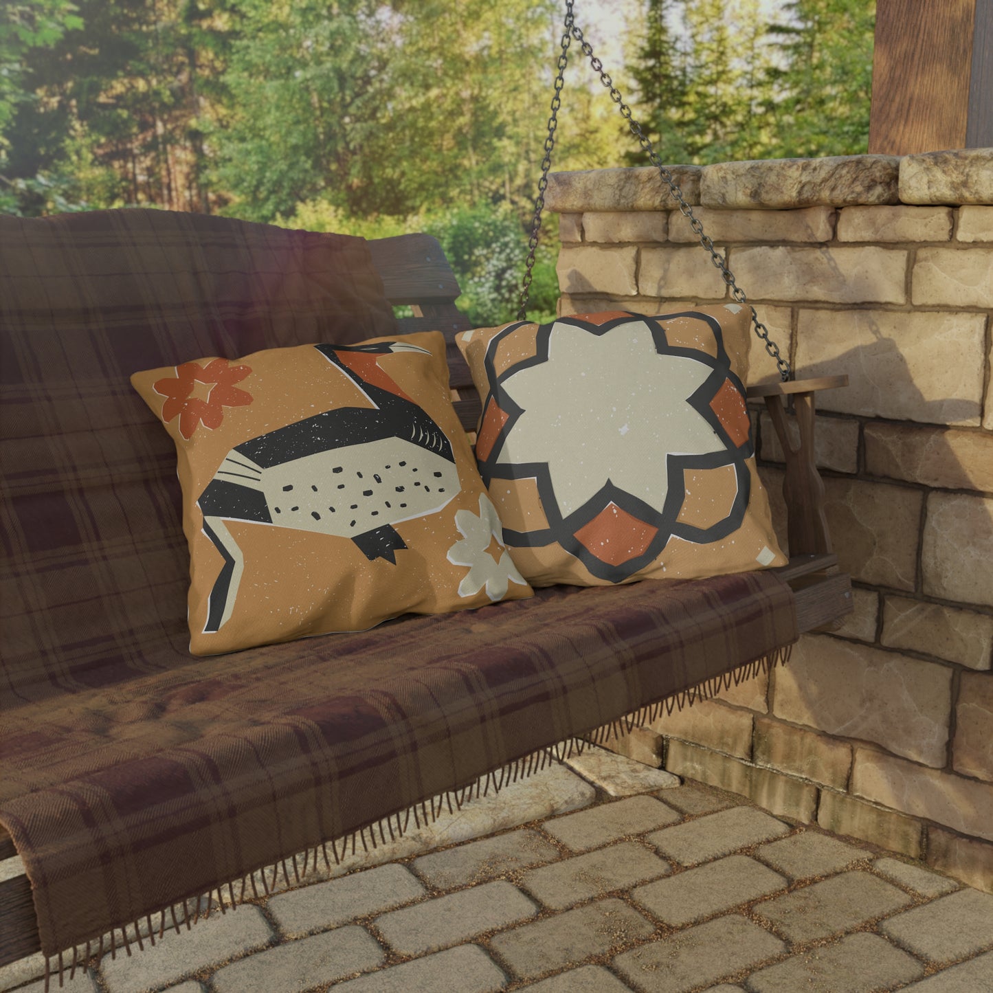 Tribal Design Rustic Goose Stylish Outdoor Pillow for Cozy Settings, Garden Decor, Boho Patio Accessories, Spring/Summer Vibes, Gift for Nature Lovers