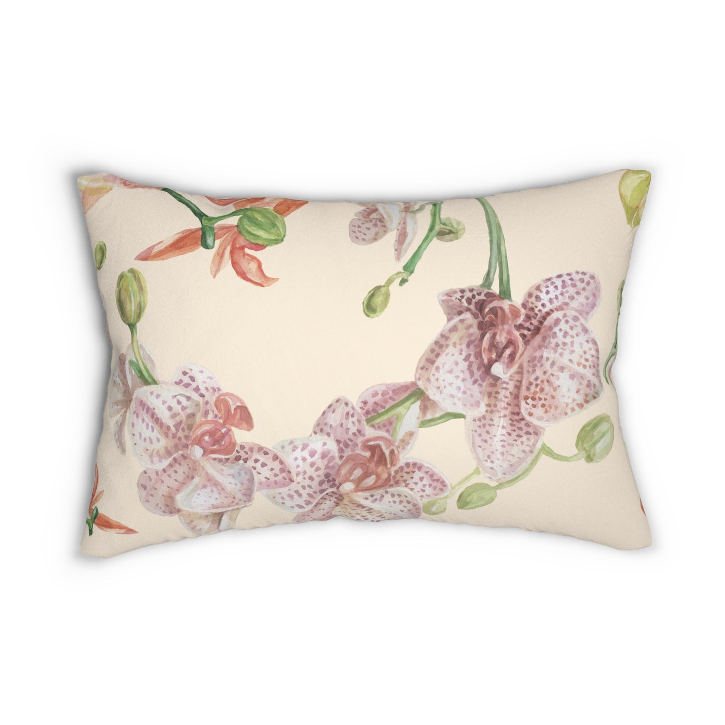 Elegant Orchid Creamy Background Floral Lumbar Pillow, Home Decor, Couch Cushion, Floral Accent, Botanical Pillow, Gift for Her, Spring Decor