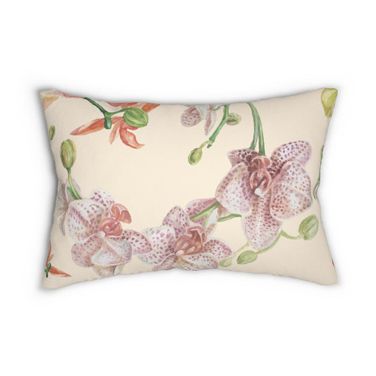 Elegant Orchid Creamy Background Floral Lumbar Pillow, Home Decor, Couch Cushion, Floral Accent, Botanical Pillow, Gift for Her, Spring Decor