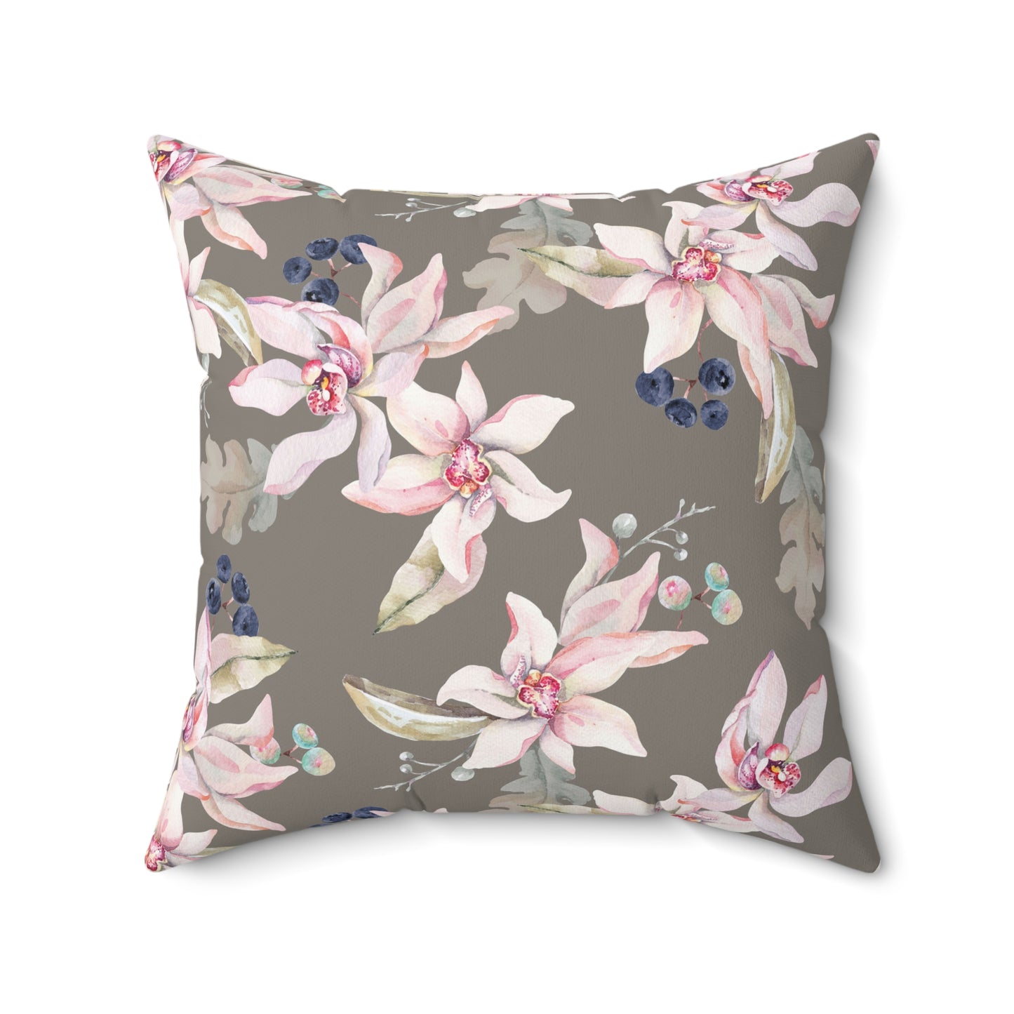 Orchid Bloom Reversible Throw Pillow – Gray & Pink with Royal Pattern Back