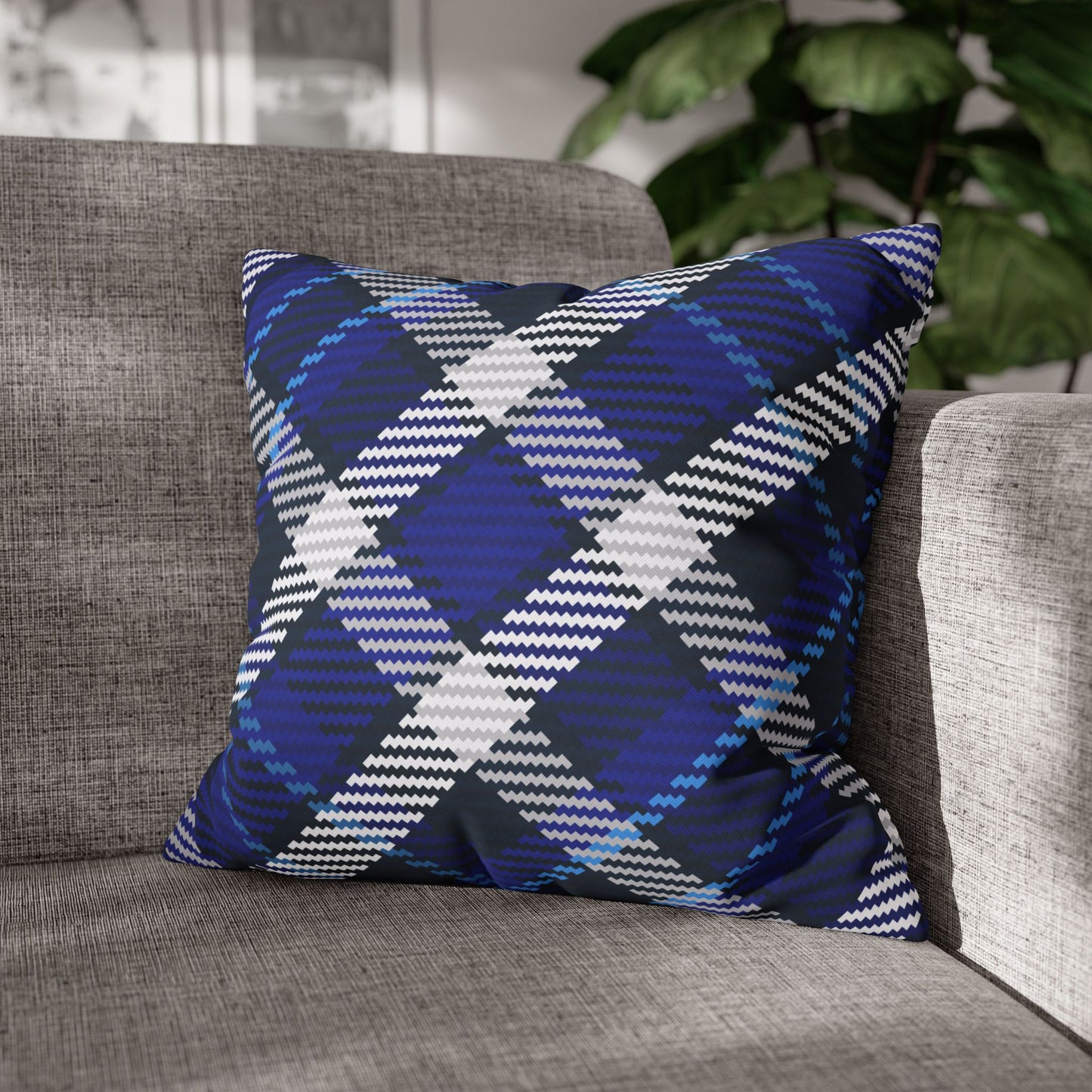 Blue Plaid Throw Pillowcase, Cozy Home Decor, Stylish Cushion for Living Room, Gift for Housewarming, Modern Accent Pillow
