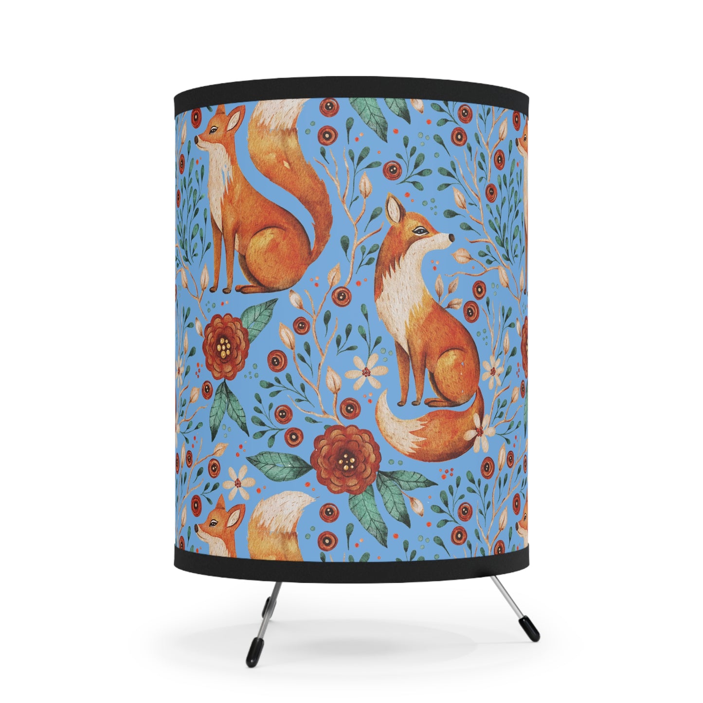 Whimsical Fox Tripod Lamp - High-Res Printed Shade for Cozy Decor