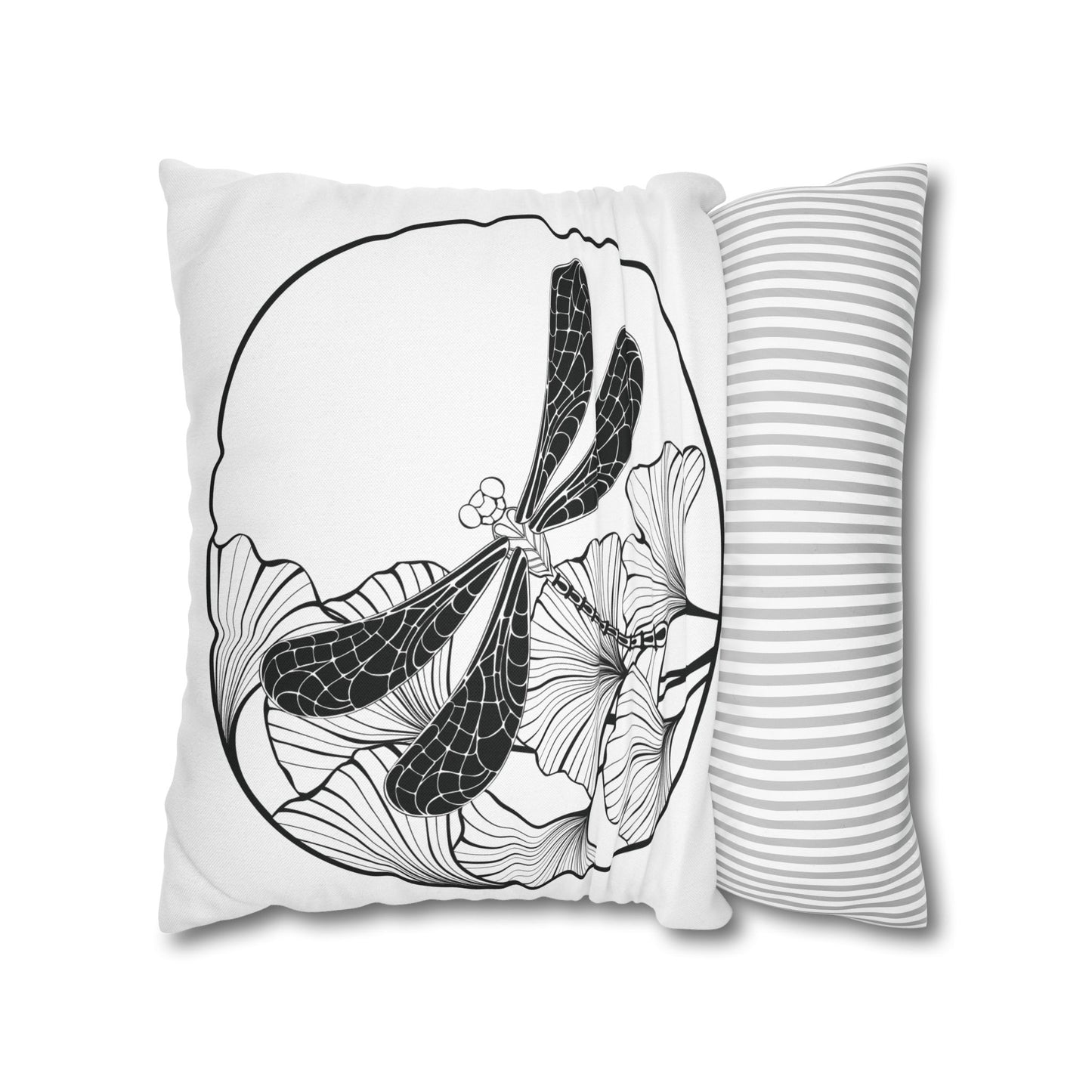 Chic Black and White Dragonfly Pillowcase, Home Decor, Floral Accent, Gift for Nature Lovers, Modern Bedroom, Relaxing Atmosphere