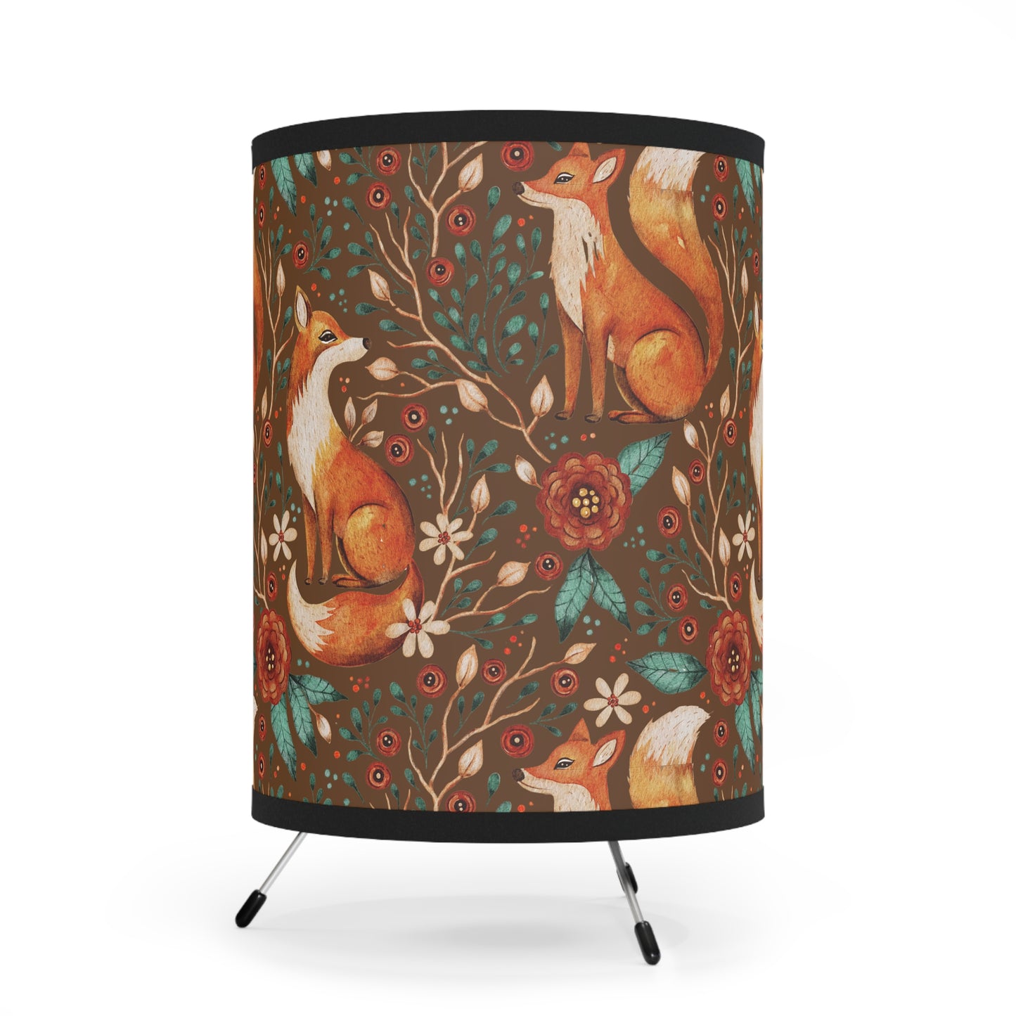Whimsical Fox Tripod Lamp - High-Res Printed Shade for Cozy Decor - Mocha