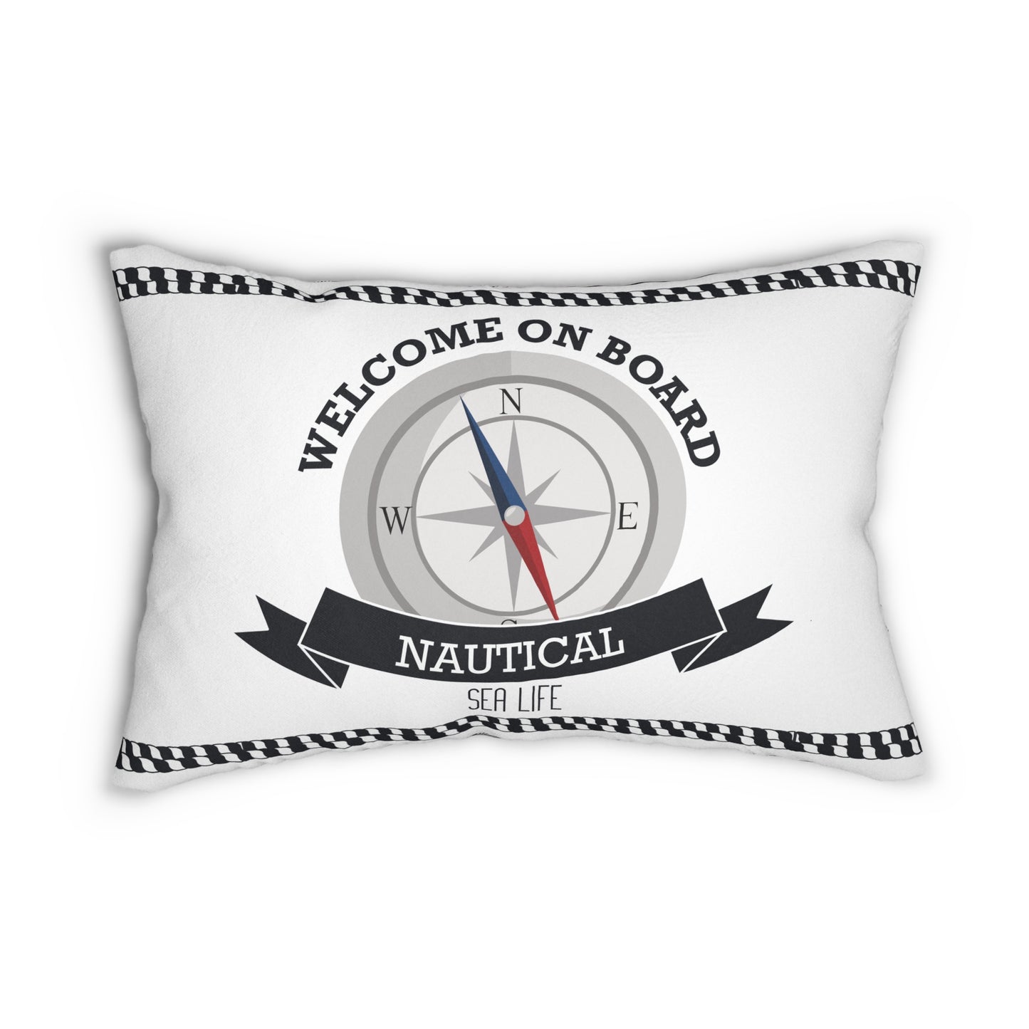 Lumbar Pillow - Welcome On Board Sea Life Fun Design with Matching Plaid Backside